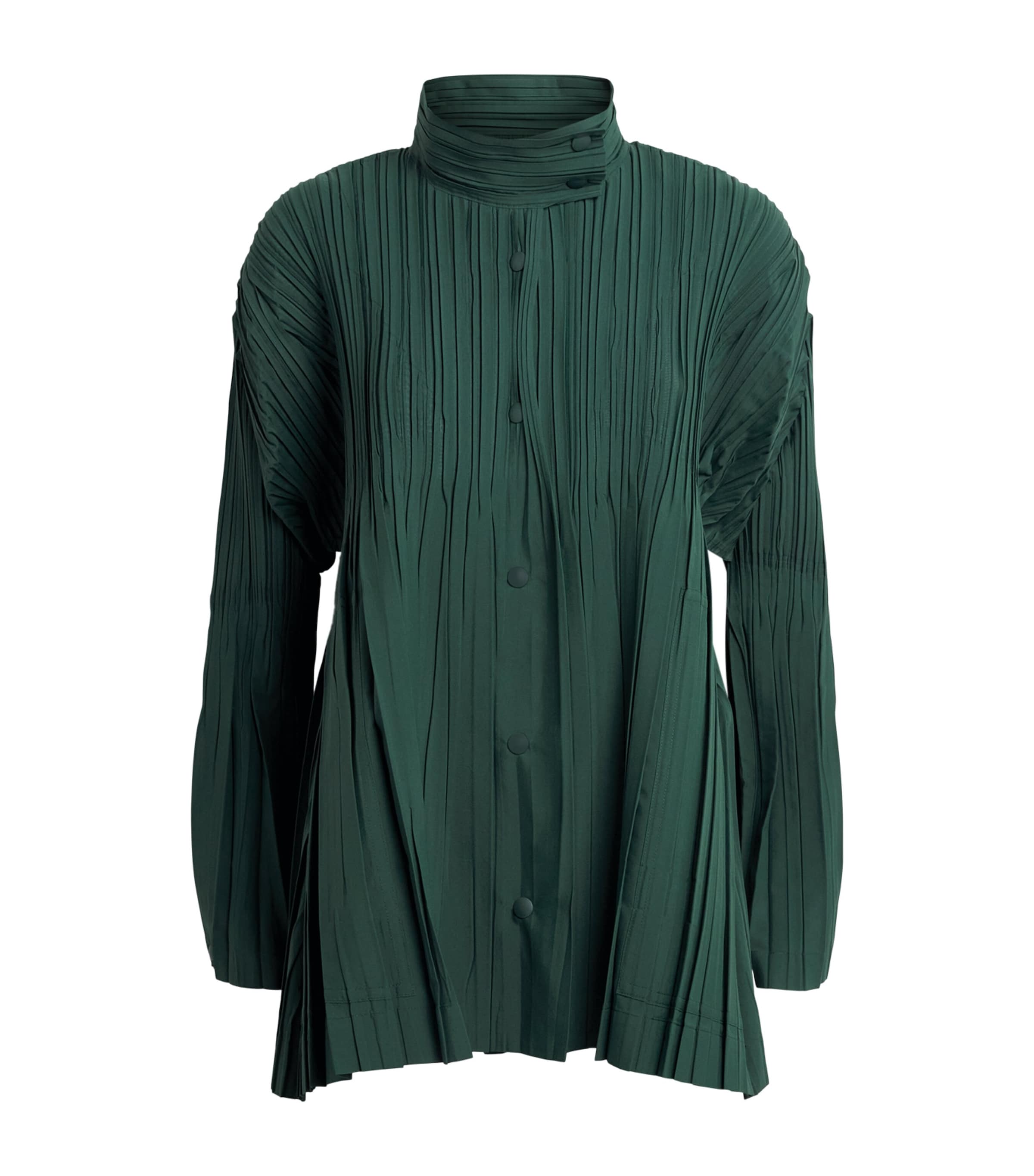 Pleats Please Issey Miyake Womens Pleated Float Coat Dark Green