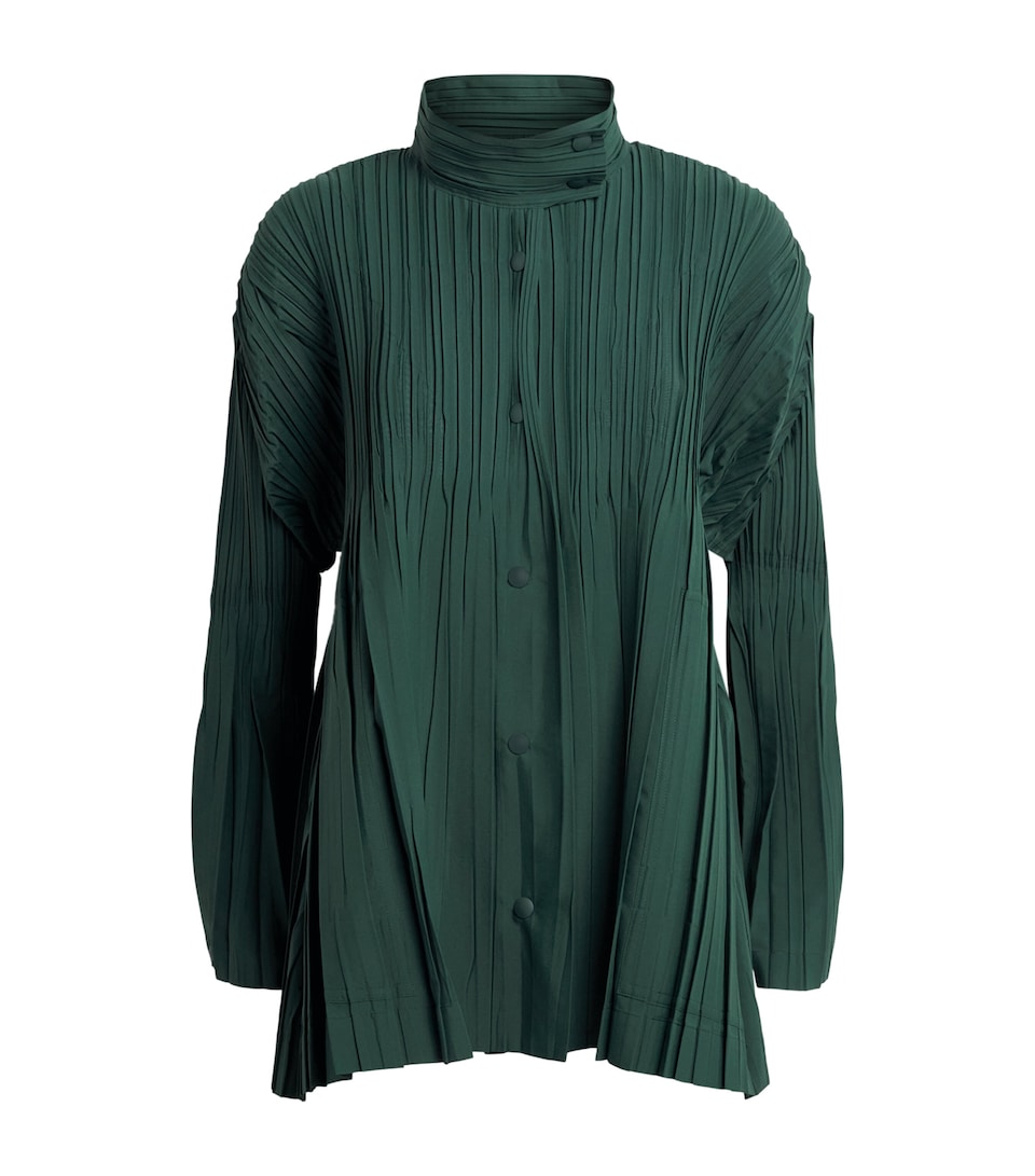 Pleats Please Issey Miyake Womens Pleated Float Coat Dark Green