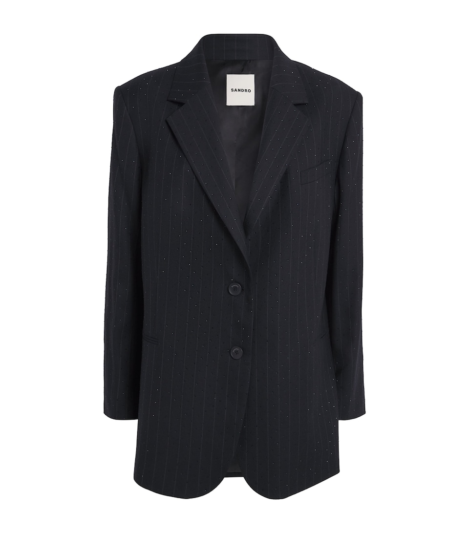 Pinstripe Rhinestone-Embellished Blazer