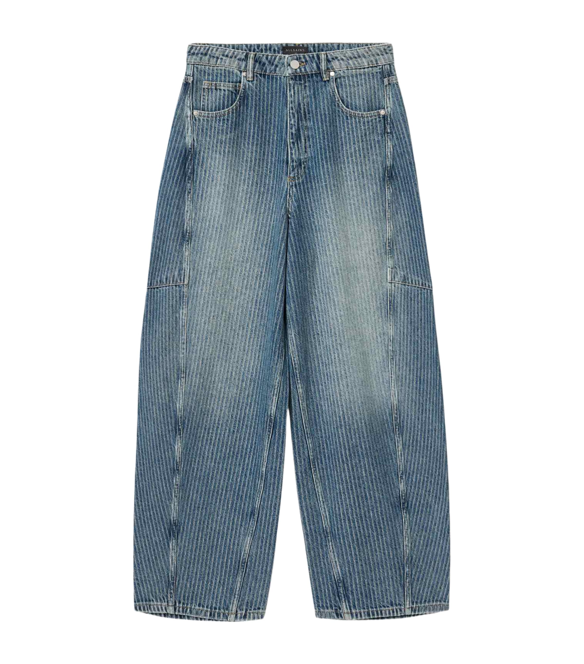 AllSaints Womens Carter Barrel Mid-Rise Jeans Titan Blue