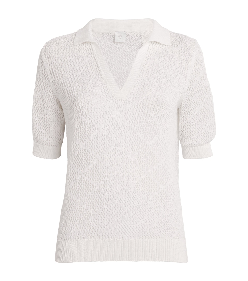 Eleventy Womens Cotton Crochet Polo Shirt Bianco