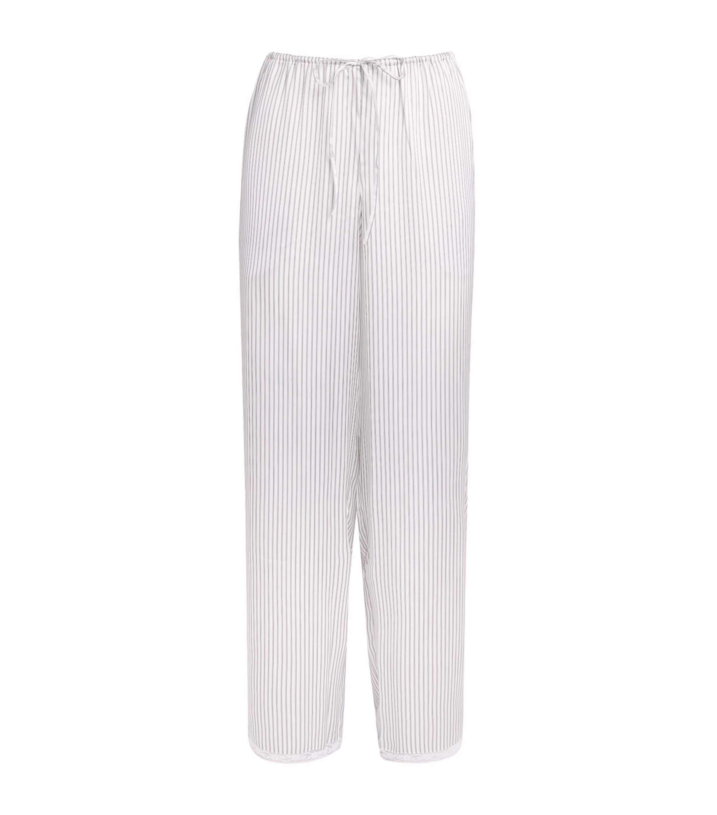 Skims Womens Woven Shine Stripe Pyjama Bottoms Slvr Trpl Pinstripe