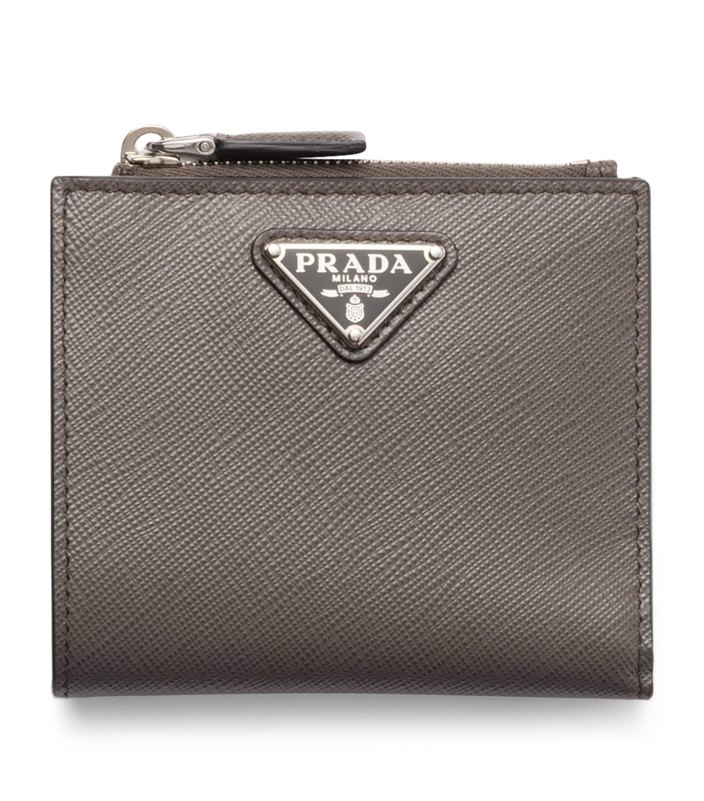 Prada Black Small Leather Triangle Wallet | Harrods UK