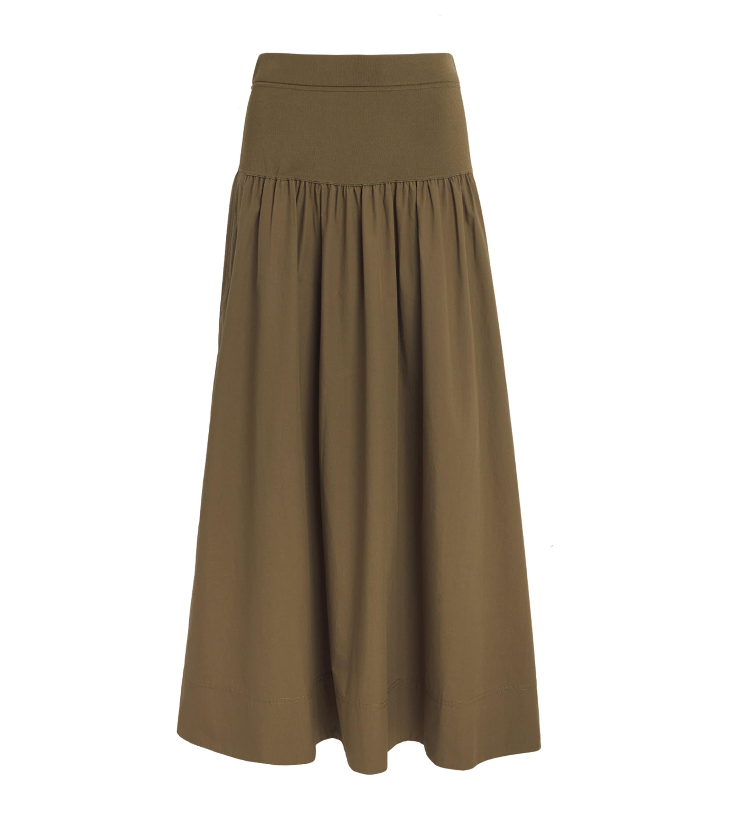 ME+EM Womens Mixed Media Maxi Skirt Olive Green