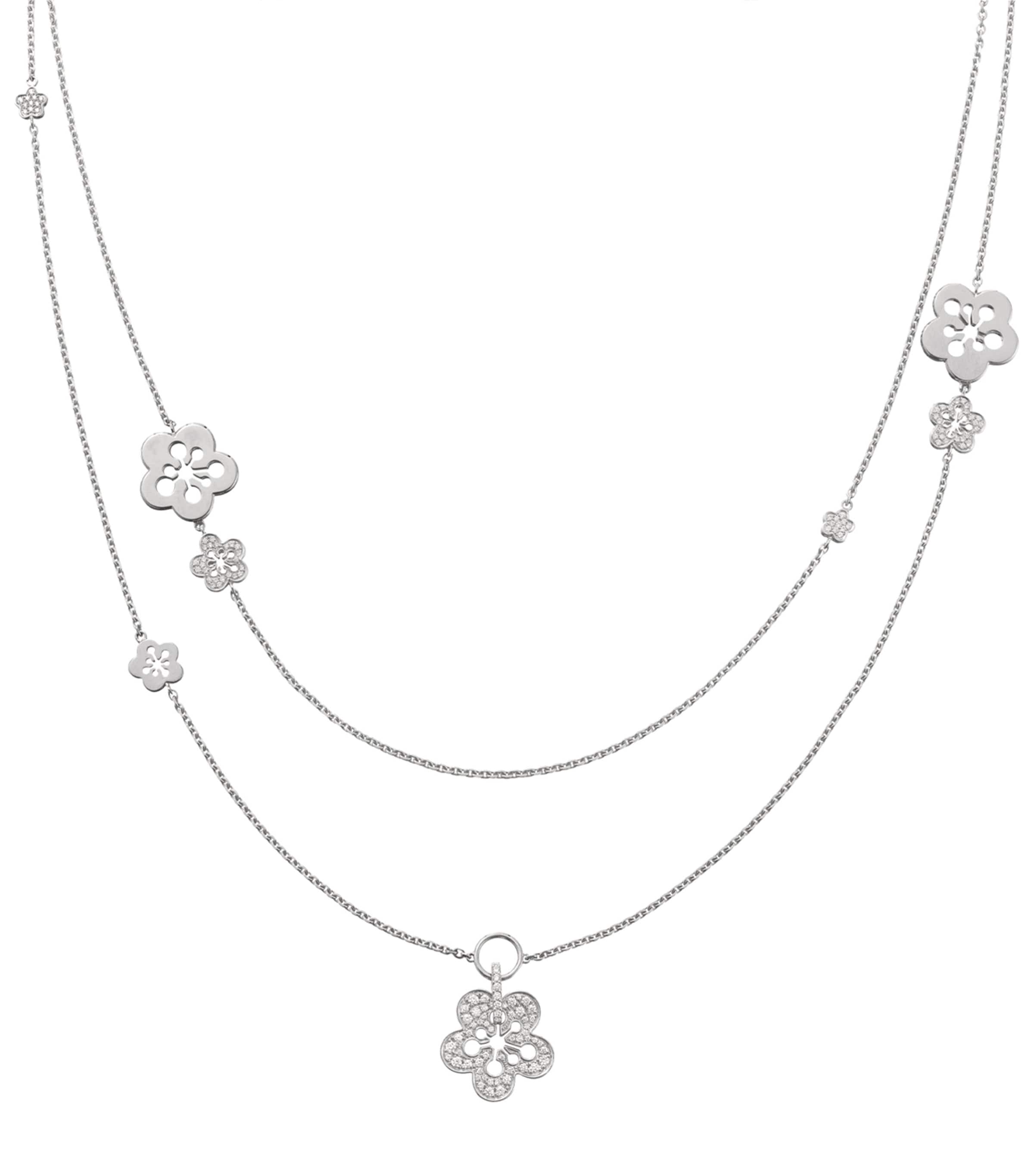 White Gold and Diamond Blossom Classic Long Necklace