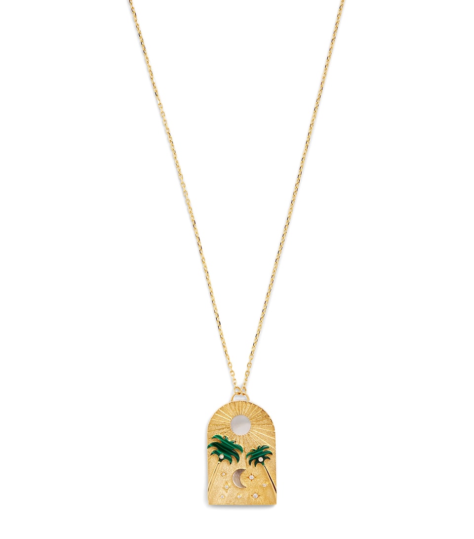 Yellow Gold, Diamond and Malachite Biladi Palm Necklace
