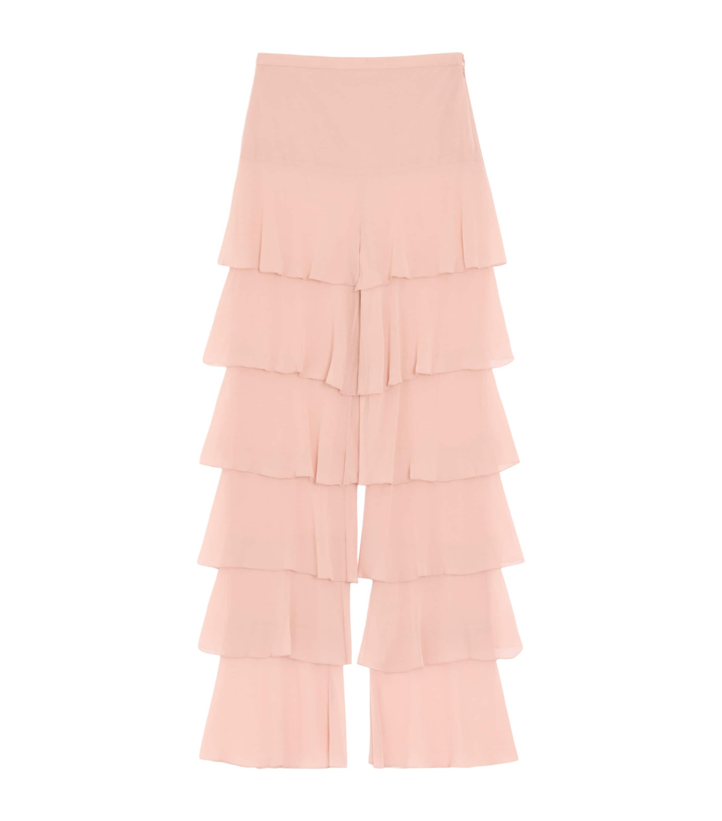 Valentino Womens Silk Tiered Straight Trousers