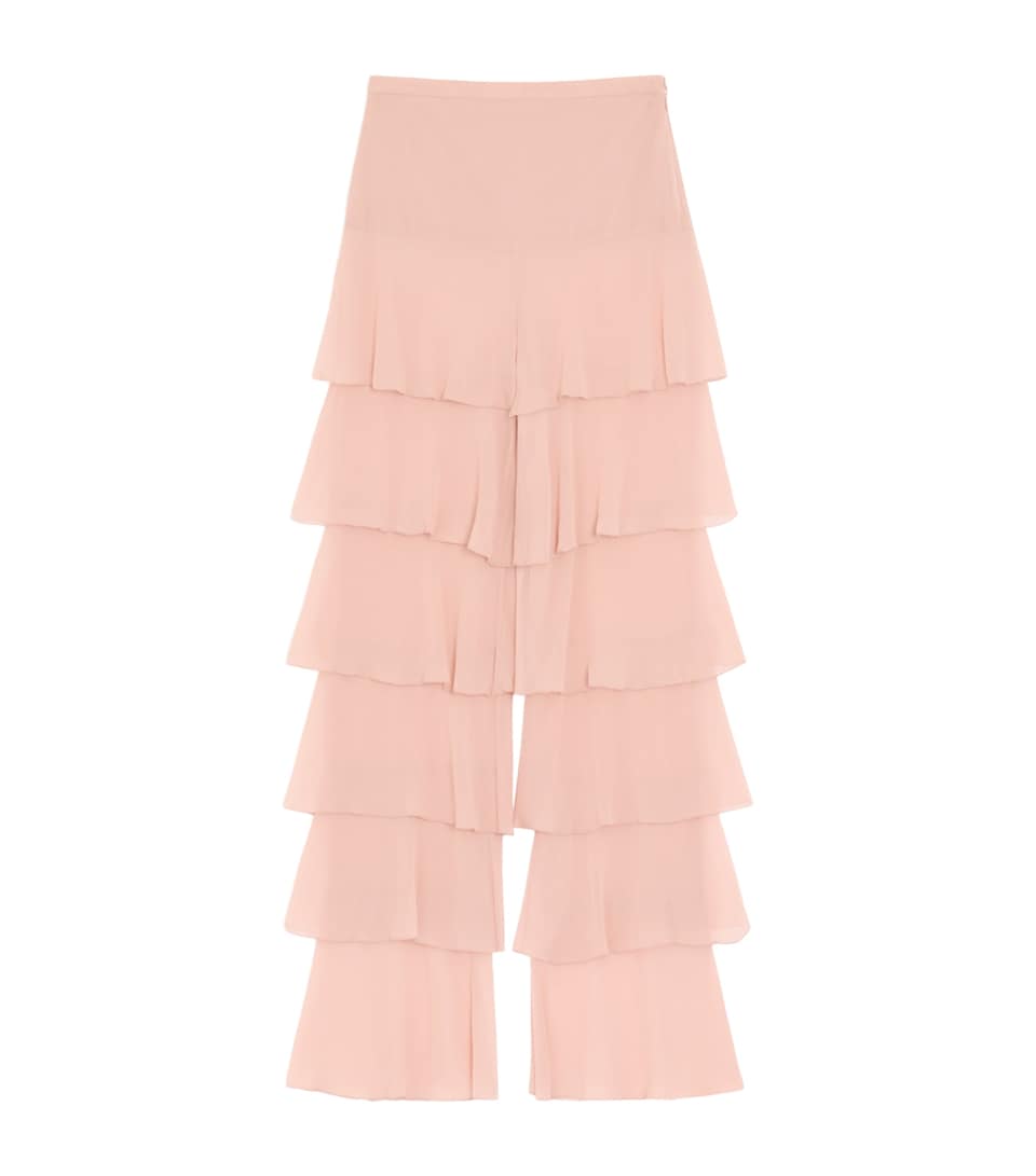 Valentino Womens Silk Tiered Straight Trousers