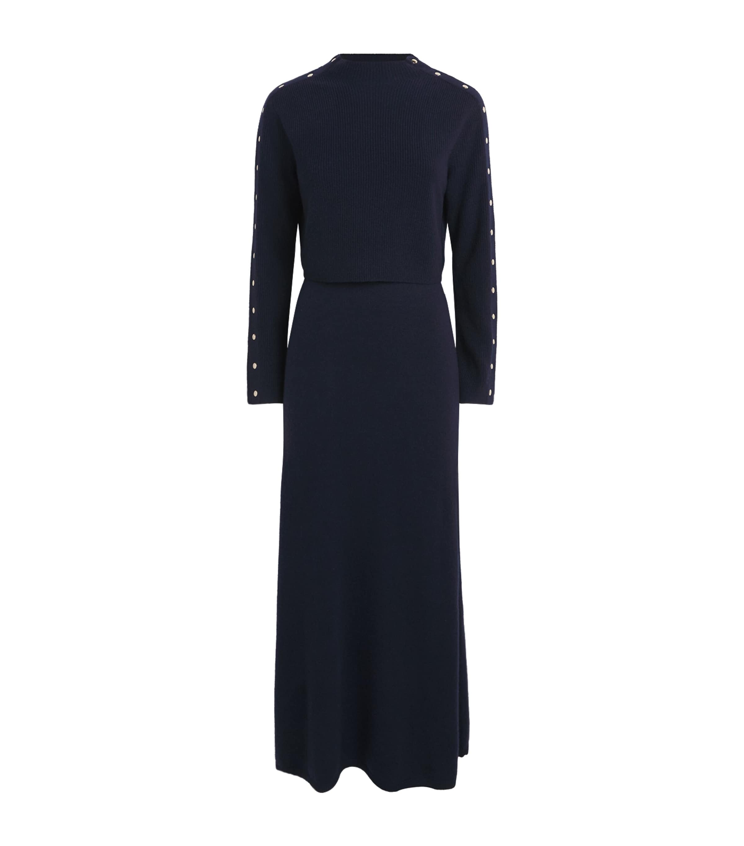 Sandro Paris Womens Wool-Cashmere Layered Maxi Dress Navy Blue