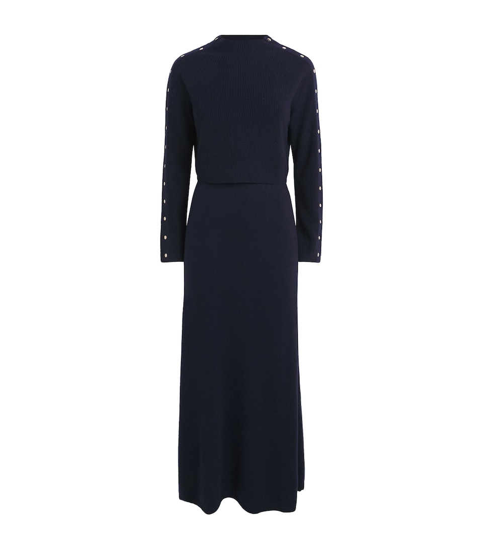 Sandro Paris Womens Wool-Cashmere Layered Maxi Dress Navy Blue