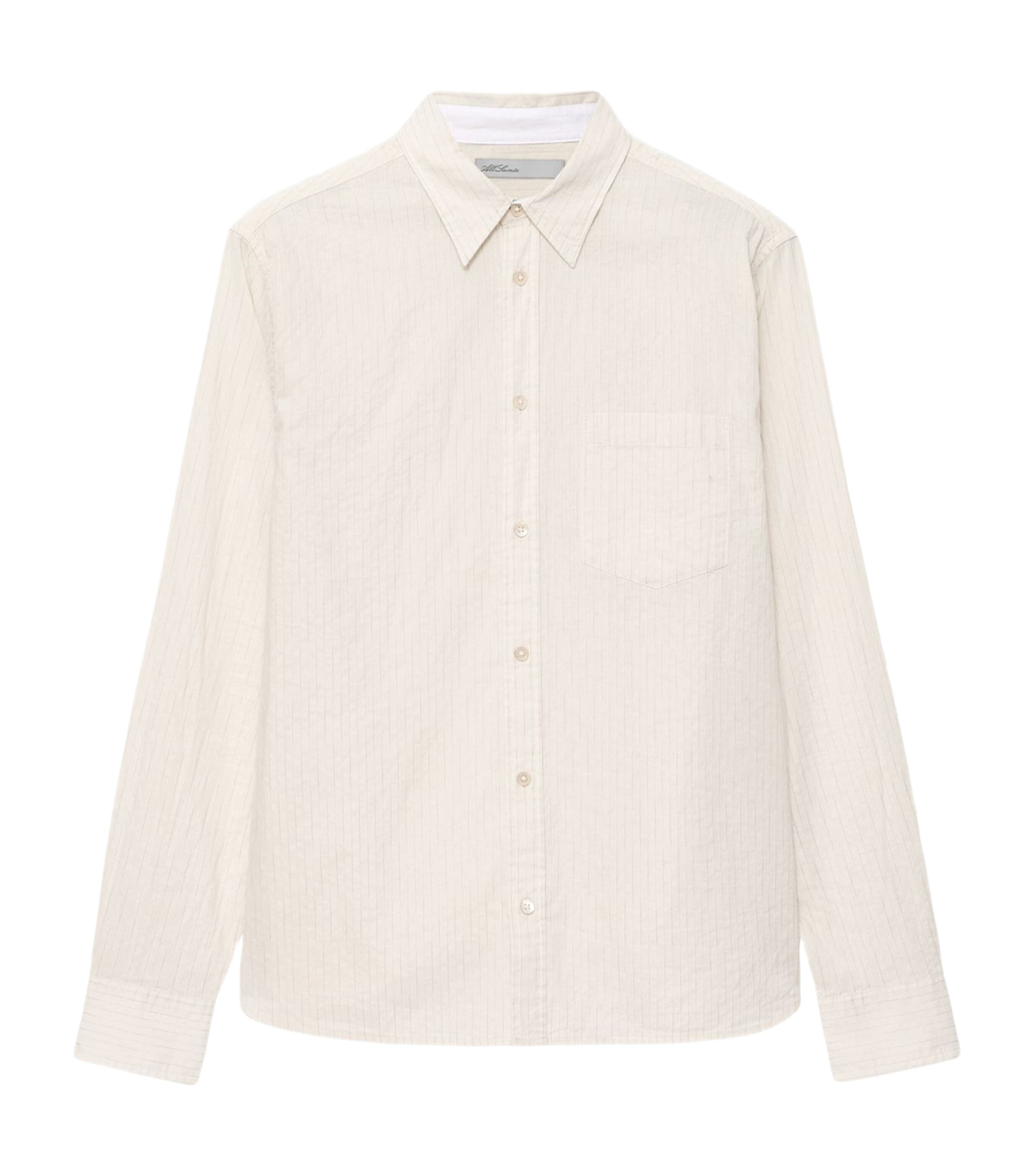 AllSaints Mens Organic Cotton Stripe Judd Shirt Cream Taupe