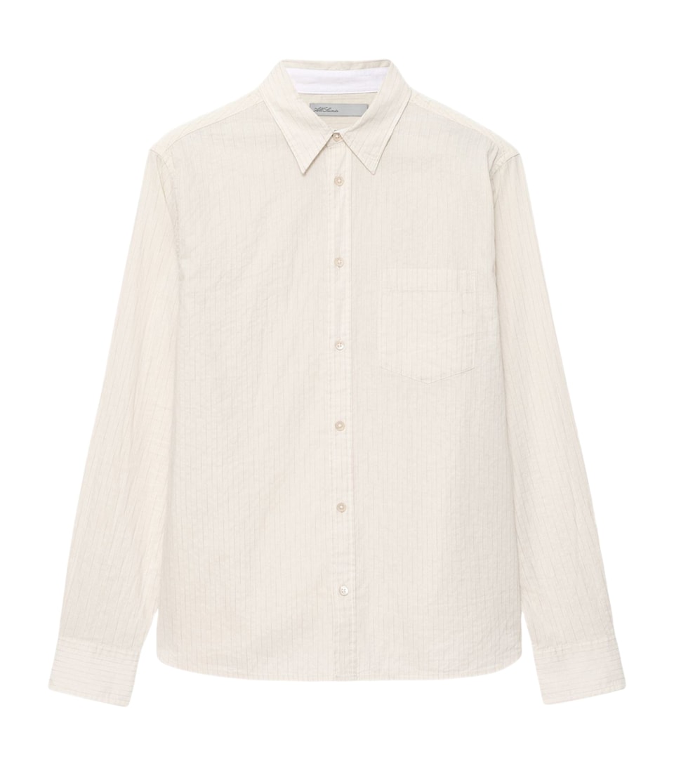 AllSaints Mens Organic Cotton Stripe Judd Shirt Cream Taupe