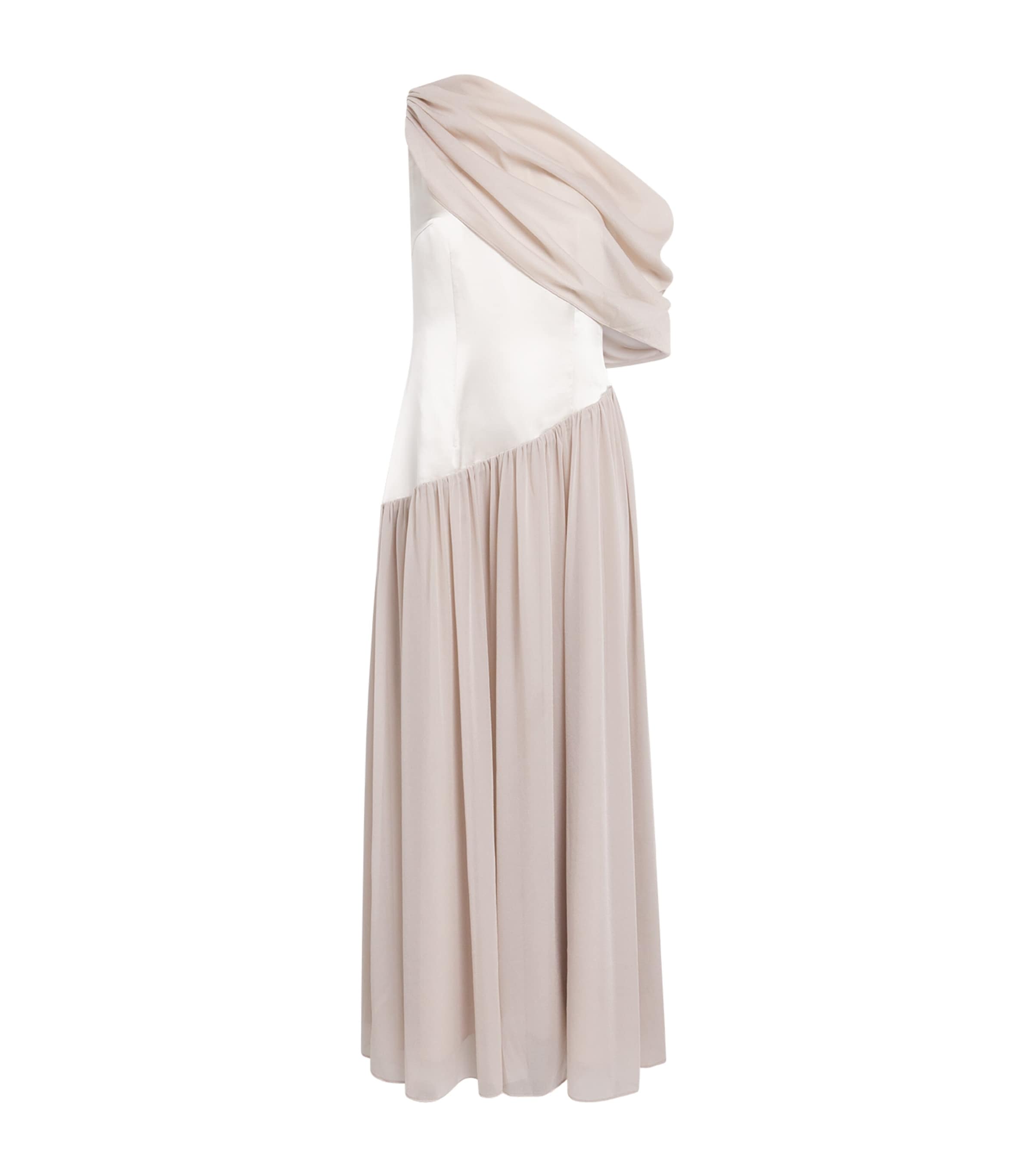 Abadia Womens One-Shoulder Gwyneth Maxi Dress Taupe