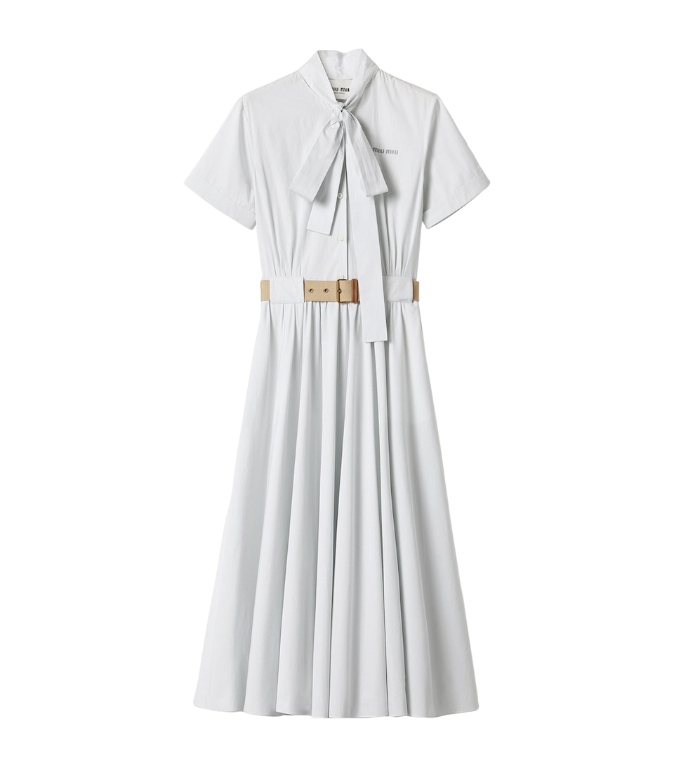 Cotton Pinstripe Belted Midi Dress