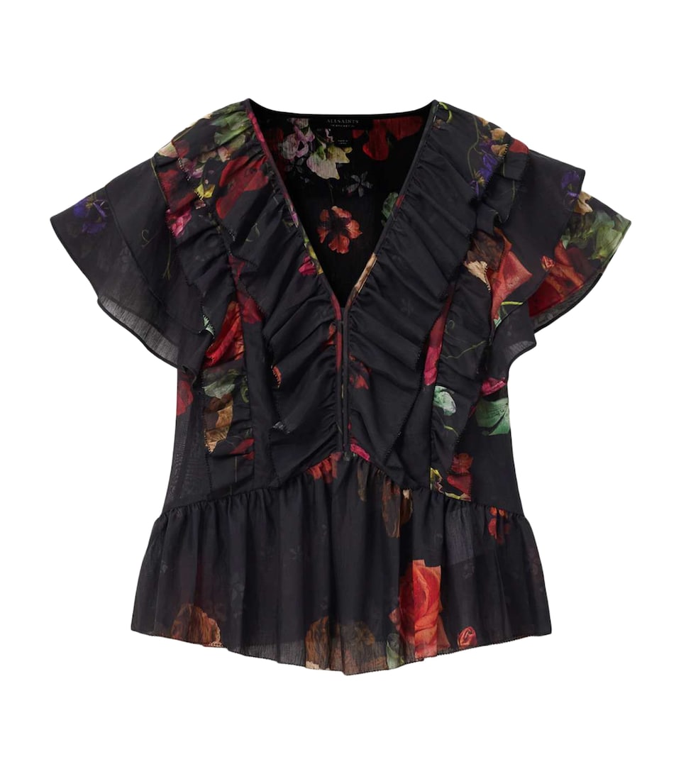 AllSaints Womens Floral Alma Top Haze Black
