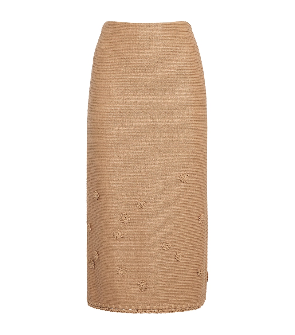 Lafayette 148 Womens Faux Raffia Embellished Midi Skirt Teak Teak