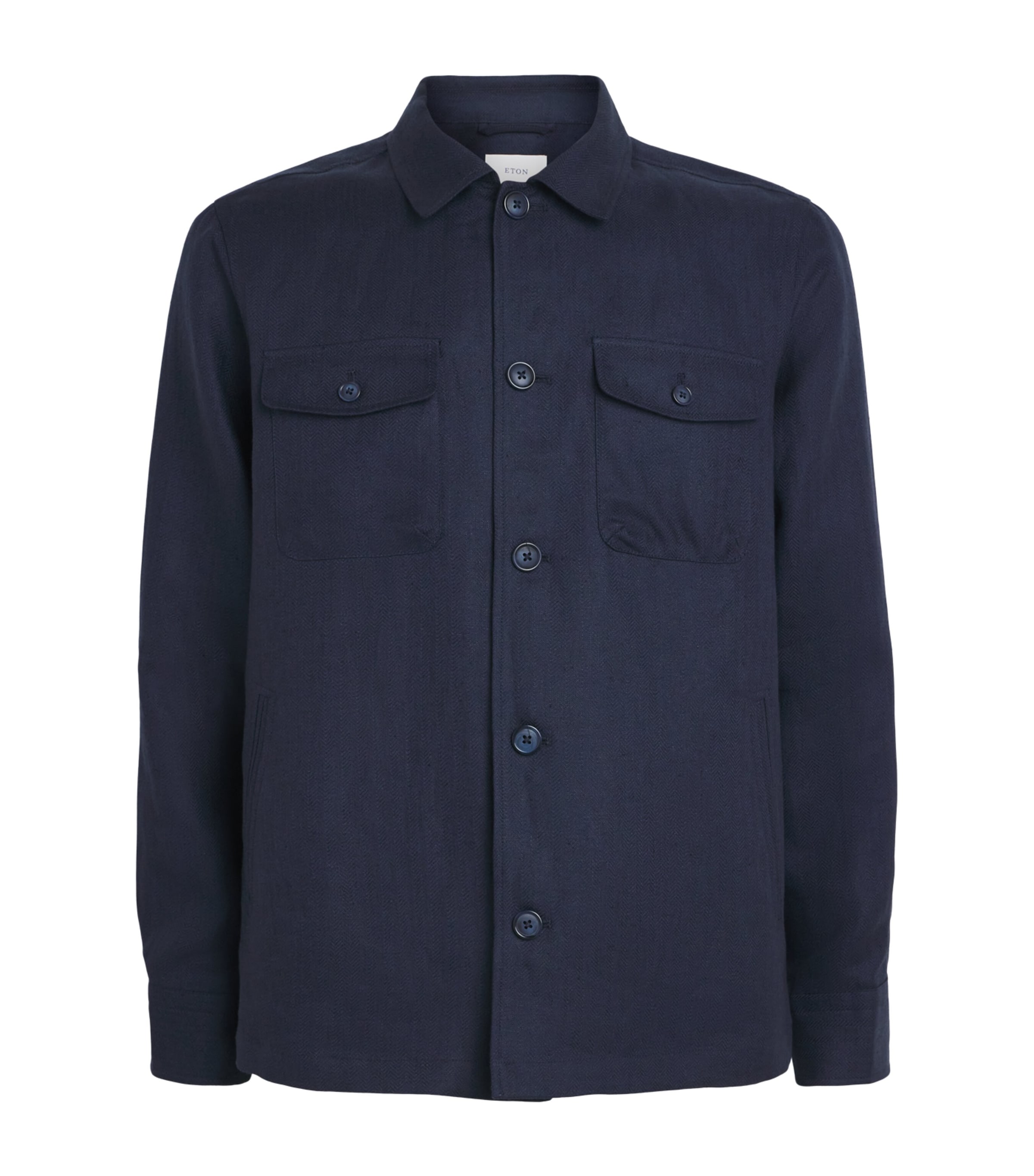 Eton Mens Linen-Blend Overshirt Navy Blue