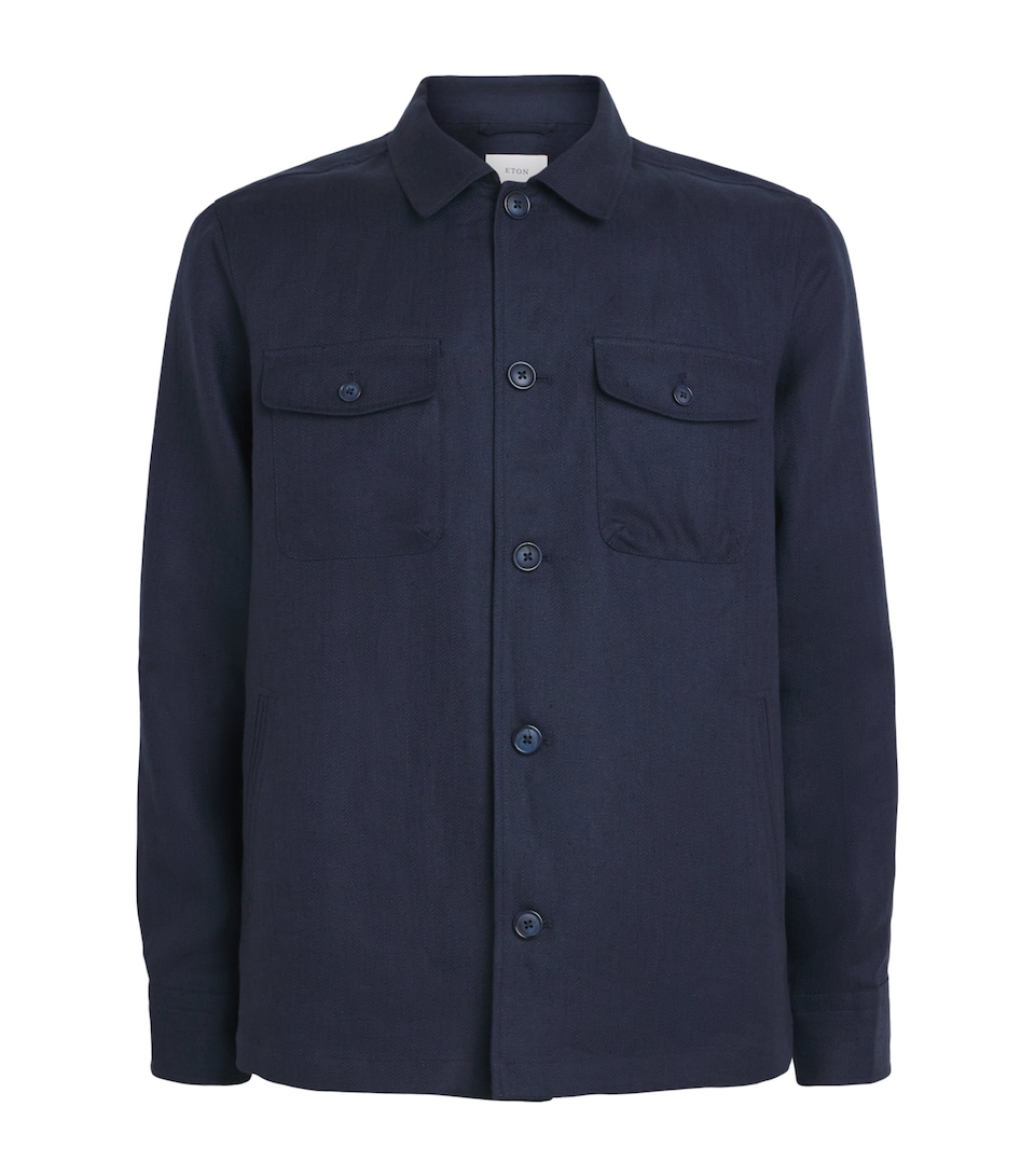 Eton Mens Linen-Blend Overshirt Navy Blue