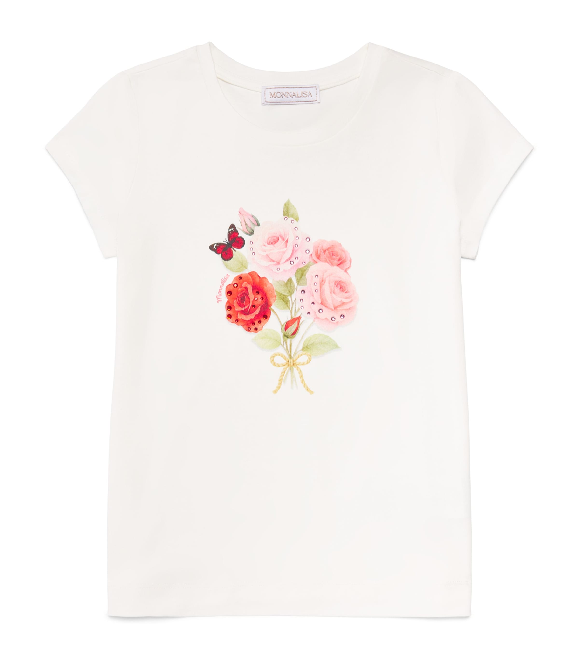 Monnalisa Embellished Floral T-Shirt (2-12 Years) Panna