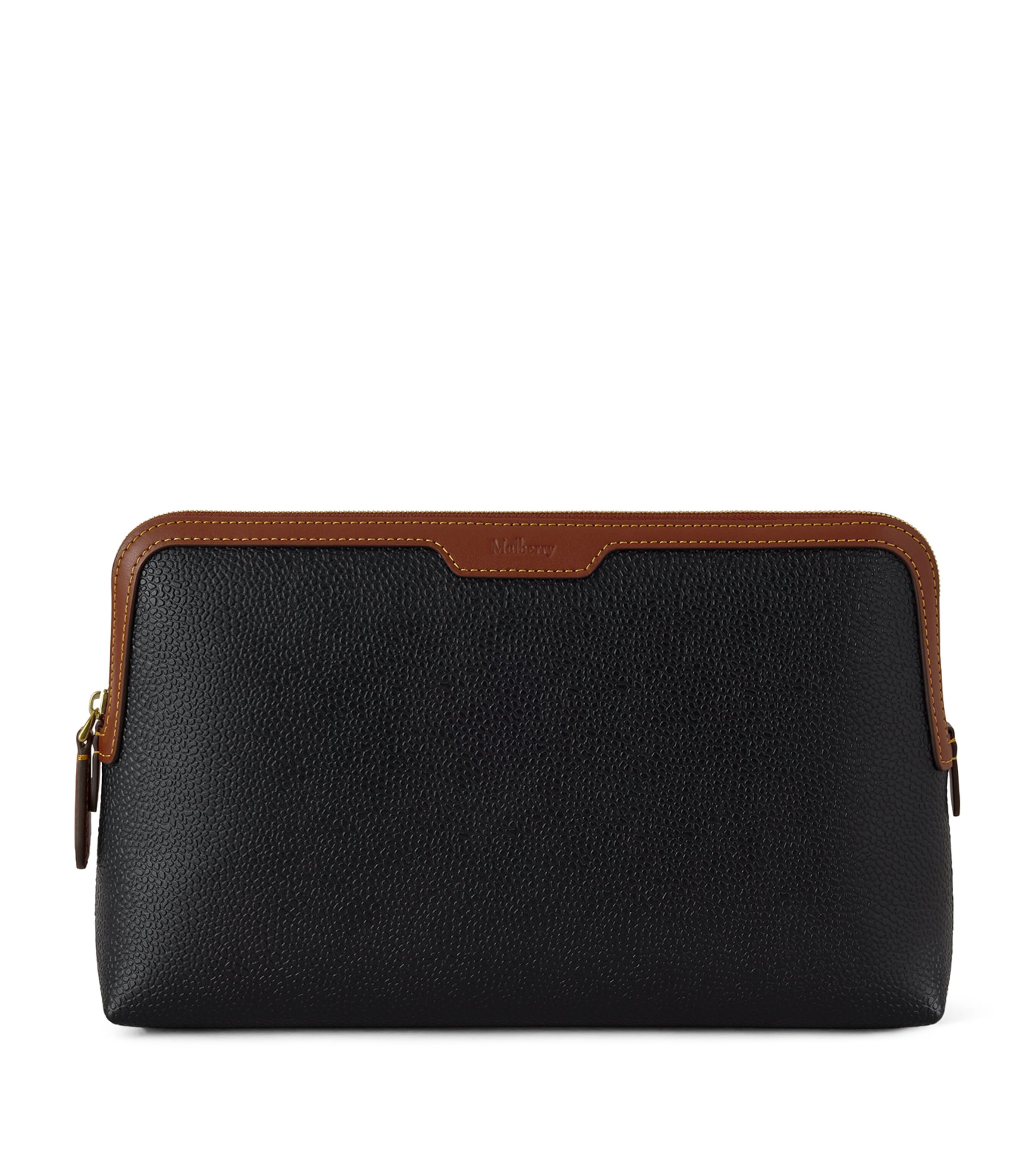 Mulberry Medium Scotchgrain Cosmetic Pouch Black Cognac