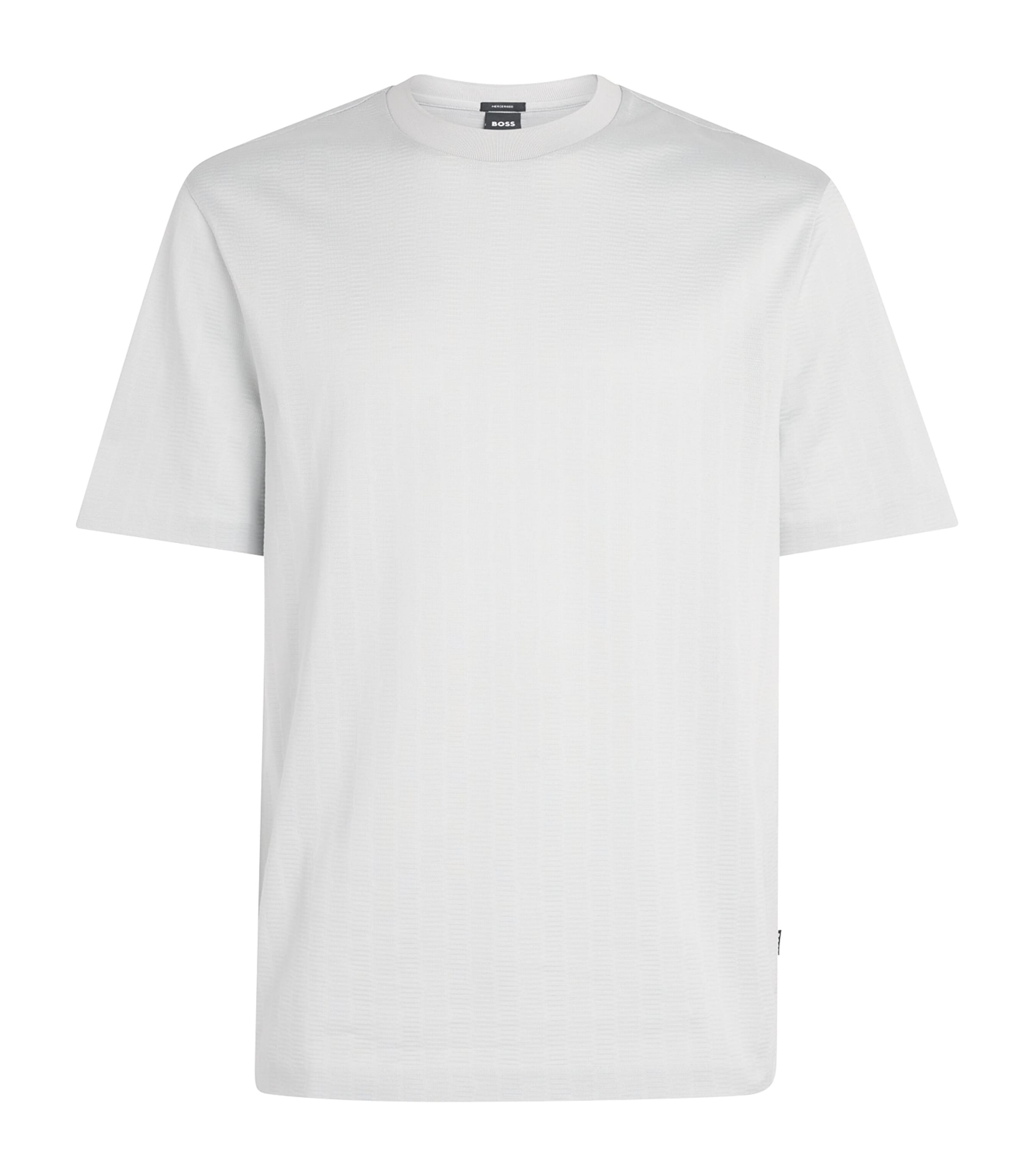 BOSS Mens Cotton Jacquard T-Shirt Open Blue