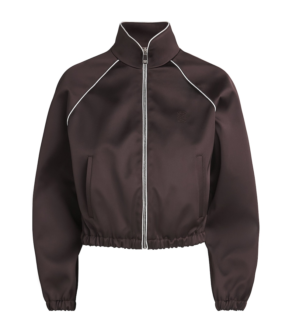 Sandro Paris Womens Satin Cropped Bomber Jacket Brown