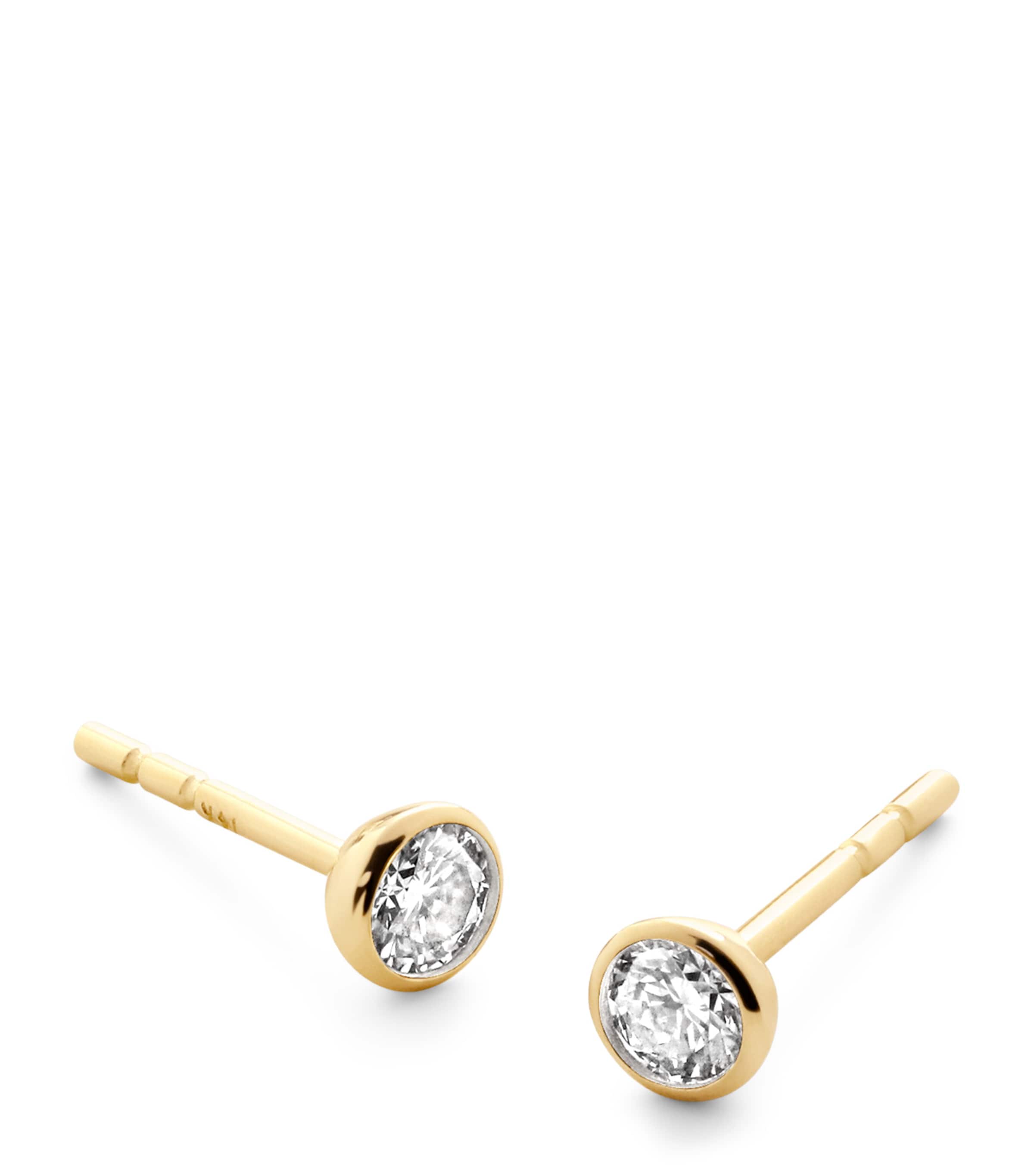 Monica Vinader Yellow Gold and Diamond Essentials Stud Earrings Solid Gold