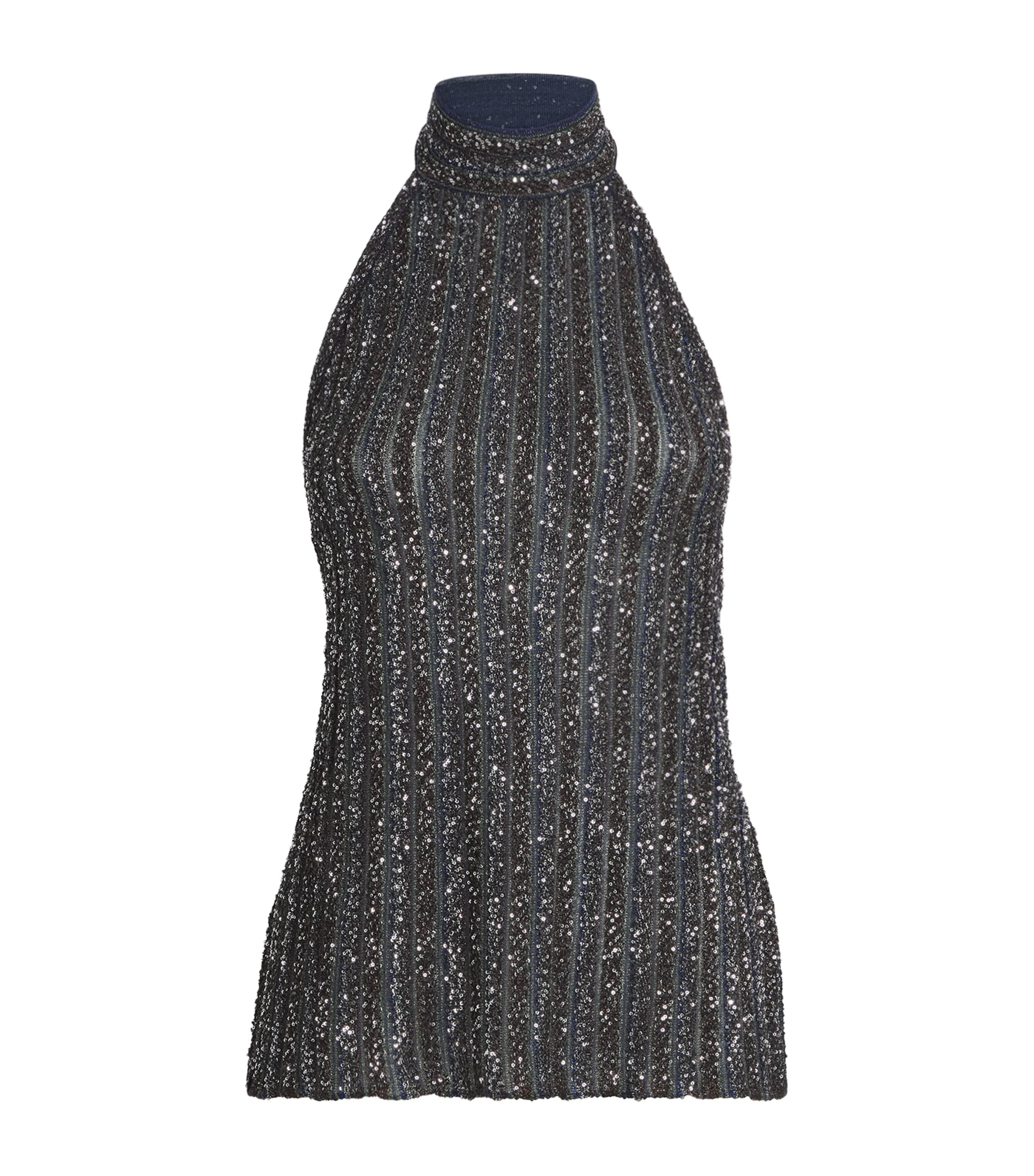 Missoni Womens Sequin Halterneck Top Smspd Black,bl & Grn