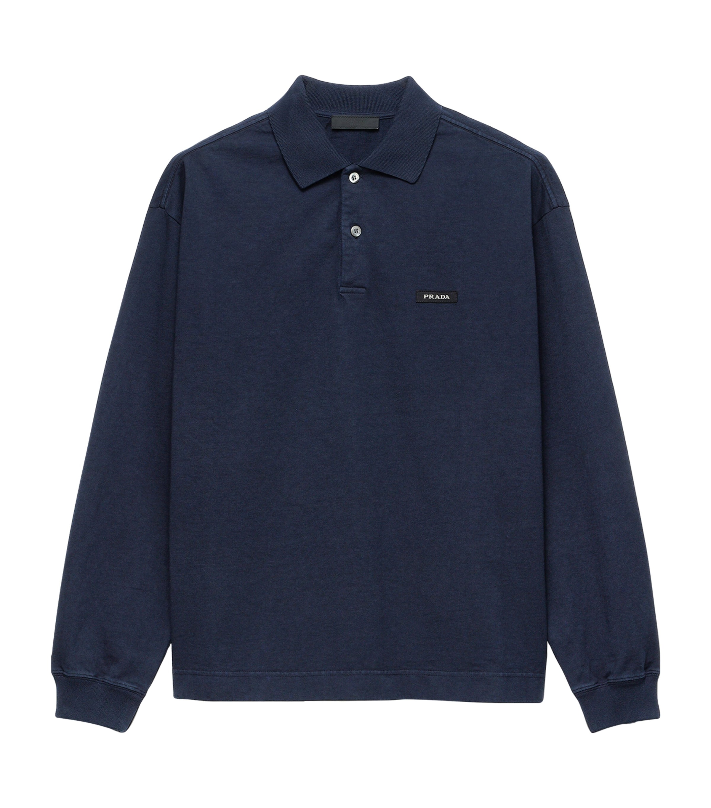 Prada Mens Cotton Long-Sleeve Polo Shirt Blue