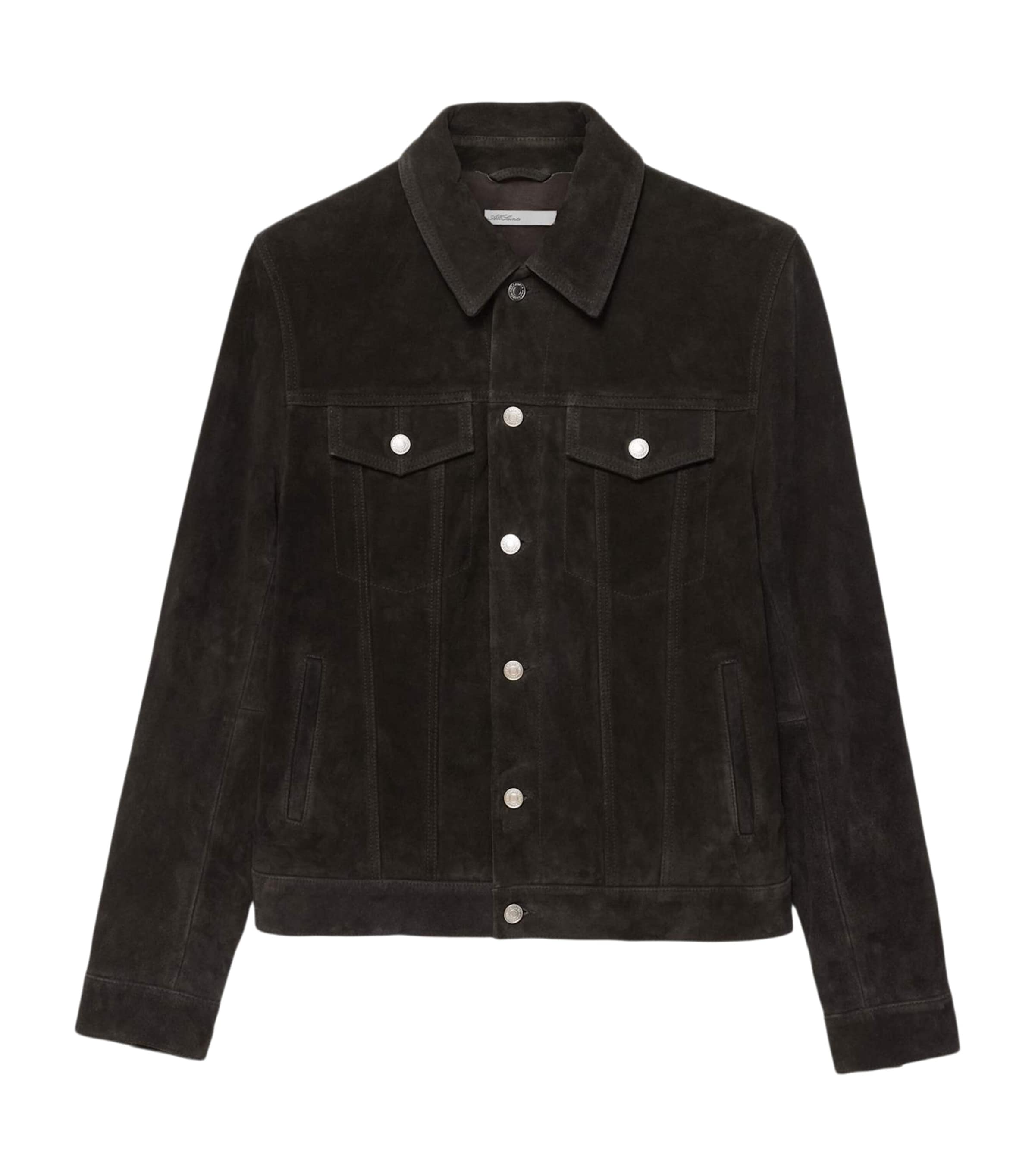 AllSaints Mens Suede Chaiyo Trucker Jacket Tanner Black
