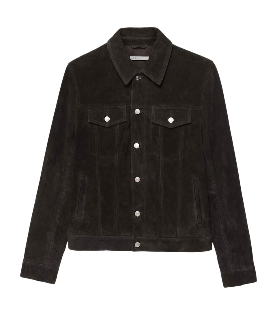 AllSaints Mens Suede Chaiyo Trucker Jacket Tanner Black
