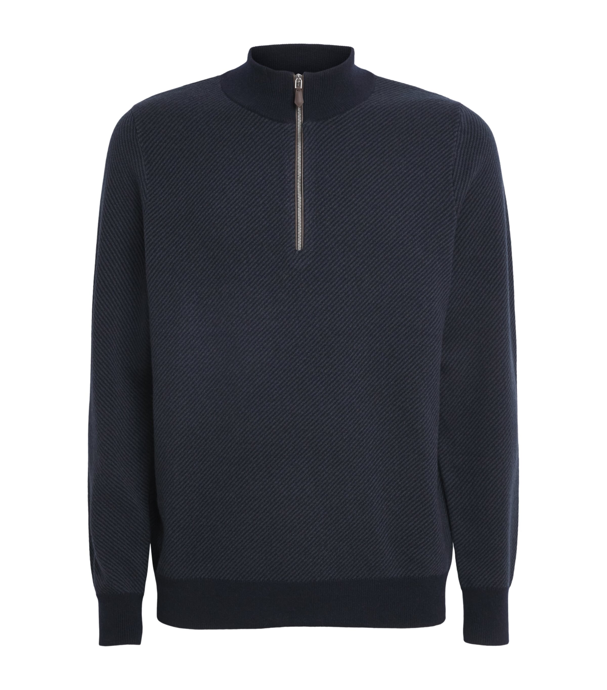 N.Peal Mens Cashmere Quarter-Zip Temple Sweater Navy Grigio