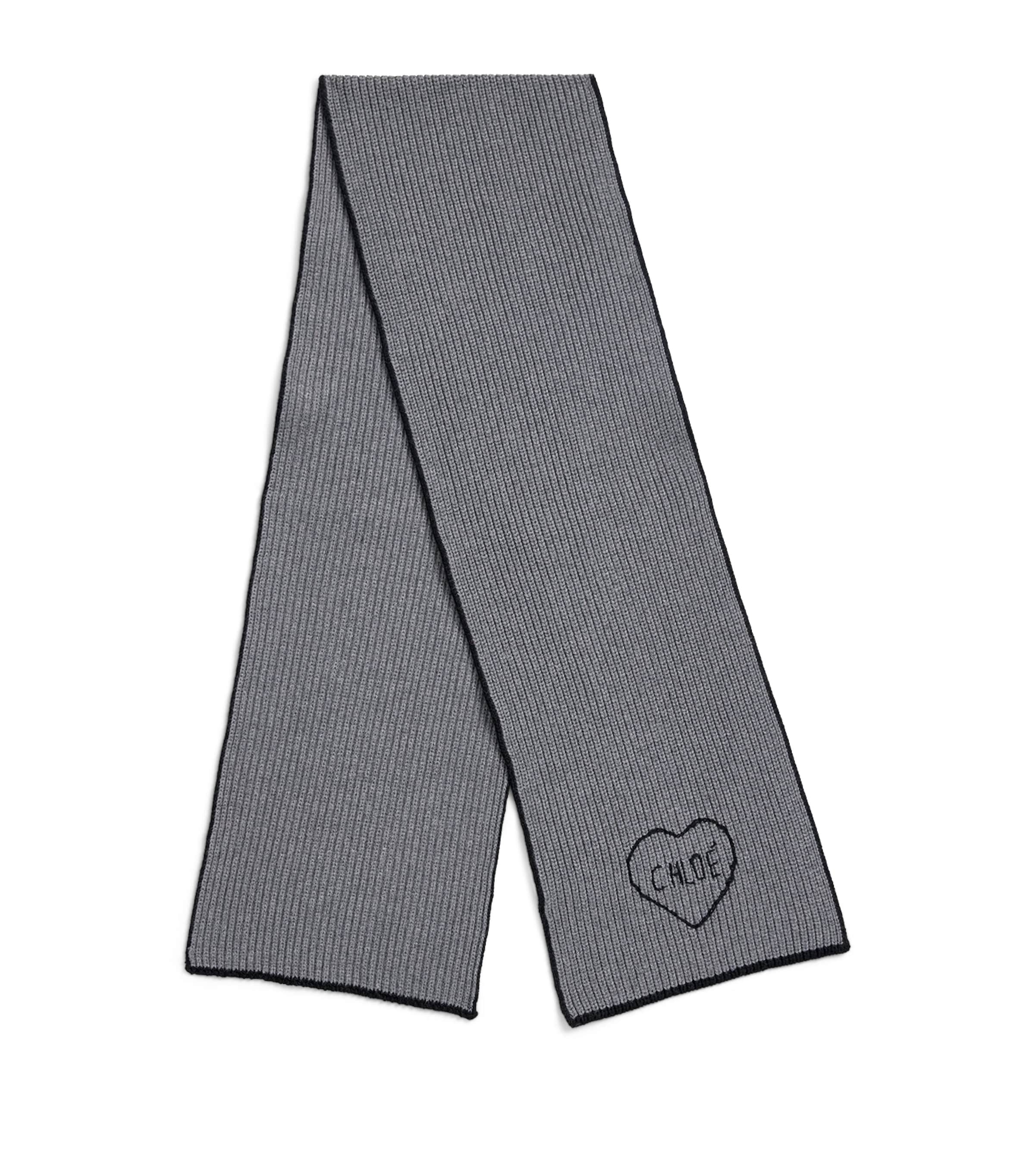 Chloé Kids Cotton-Wool Logo Scarf Heather Grey