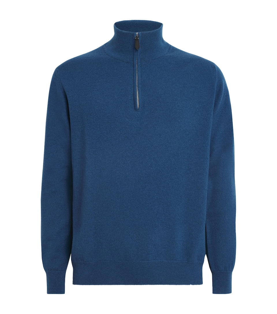 Johnstons Of Elgin Mens Cashmere Quarter-Zip Sweater Adelphi Blue