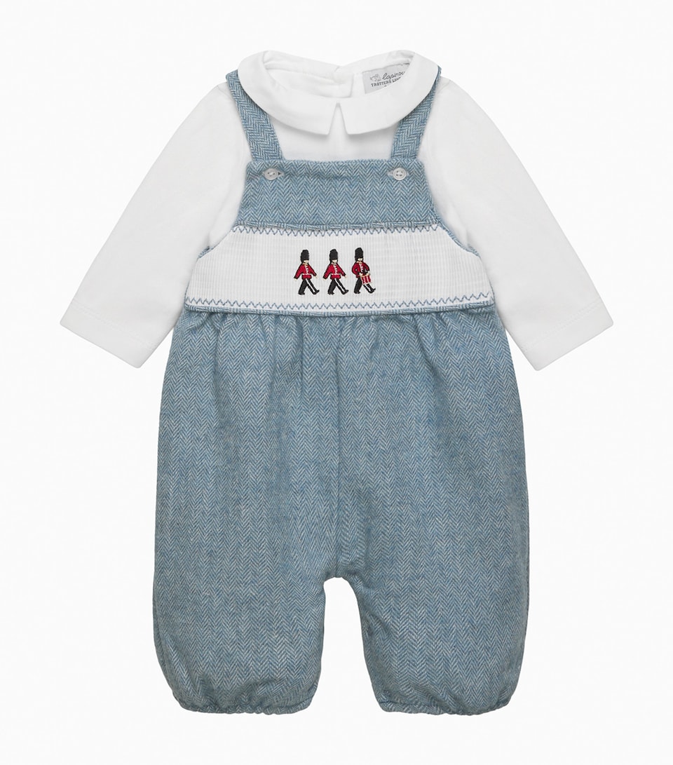 Trotters Smocked Guardsmen Dungaree Set (0-9 Months) Pale Blue