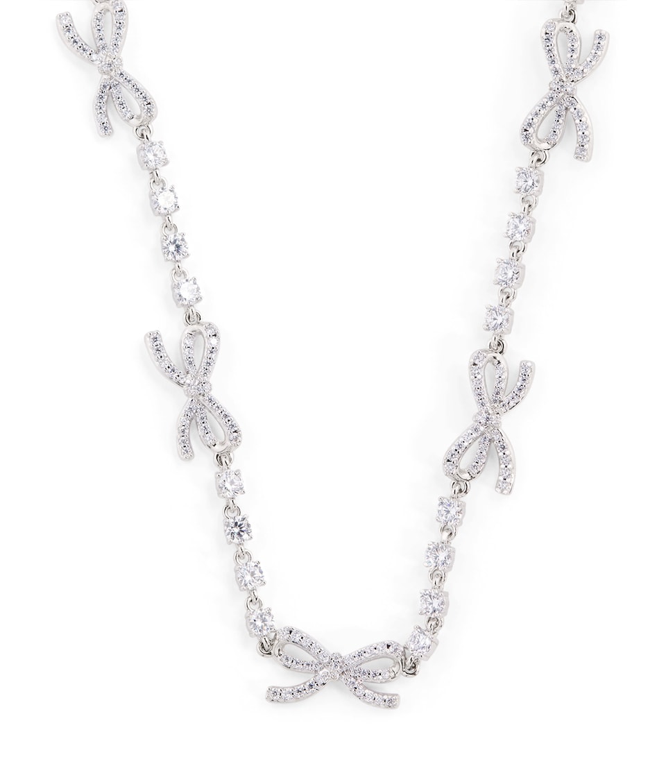 Self-Portrait Crystal Bow Necklace Silver