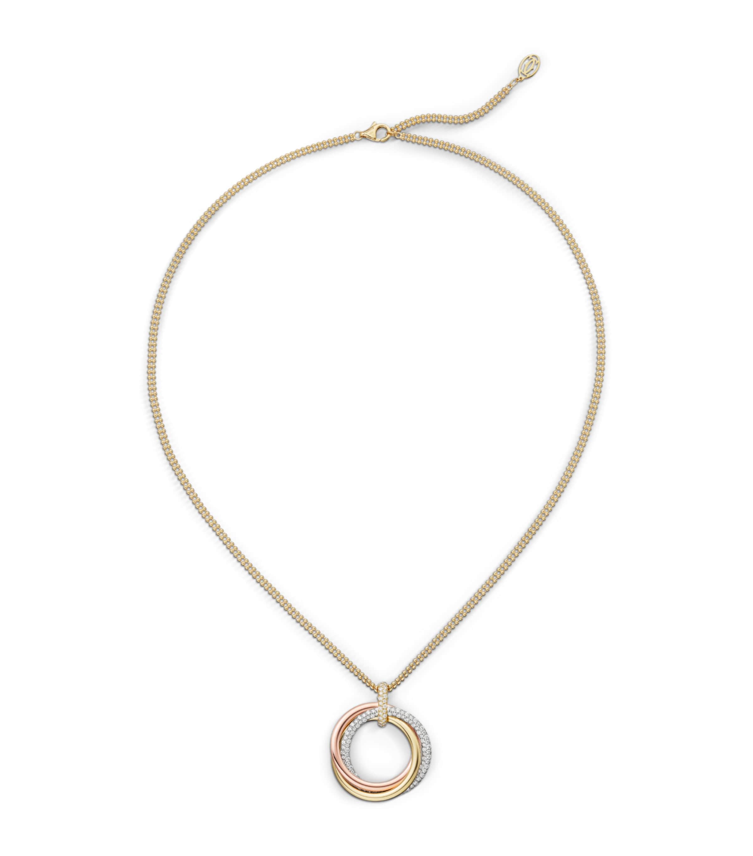 Large White, Rose, Yellow Gold and Diamond Trinity Necklace