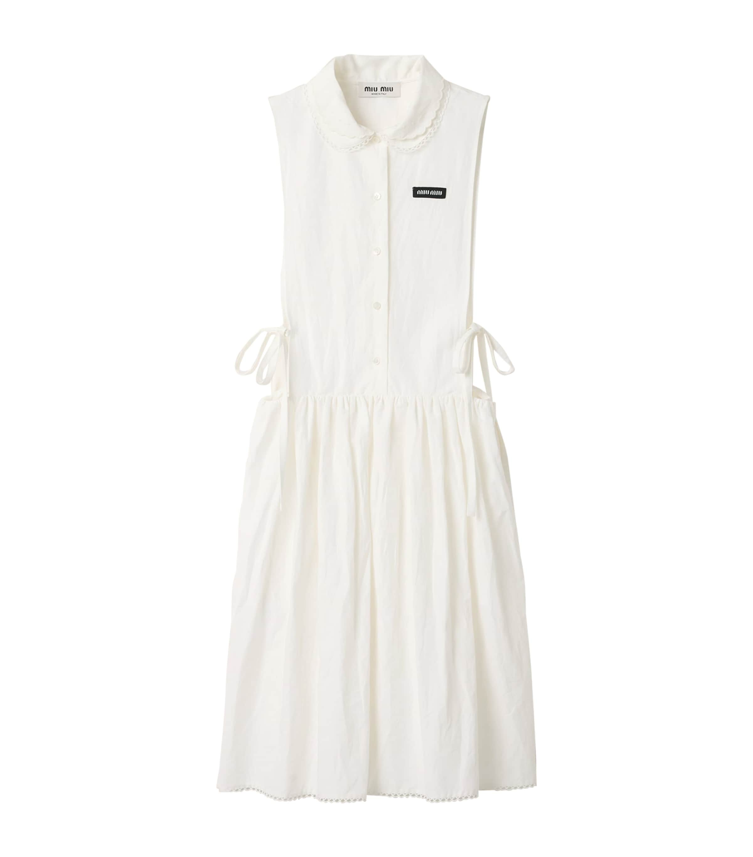 Miu Miu Womens Cotton Poplin Side-Tie Midi Dress White
