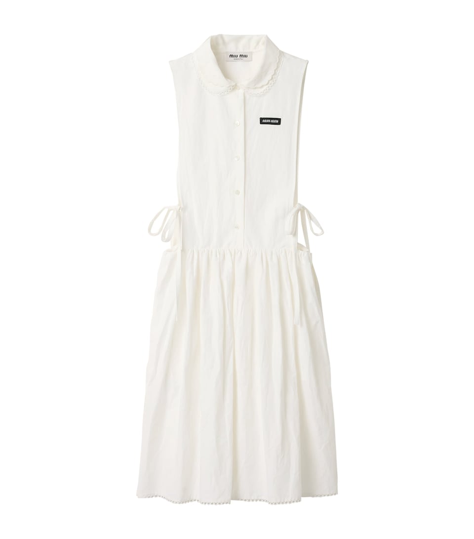 Miu Miu Womens Cotton Poplin Side-Tie Midi Dress White
