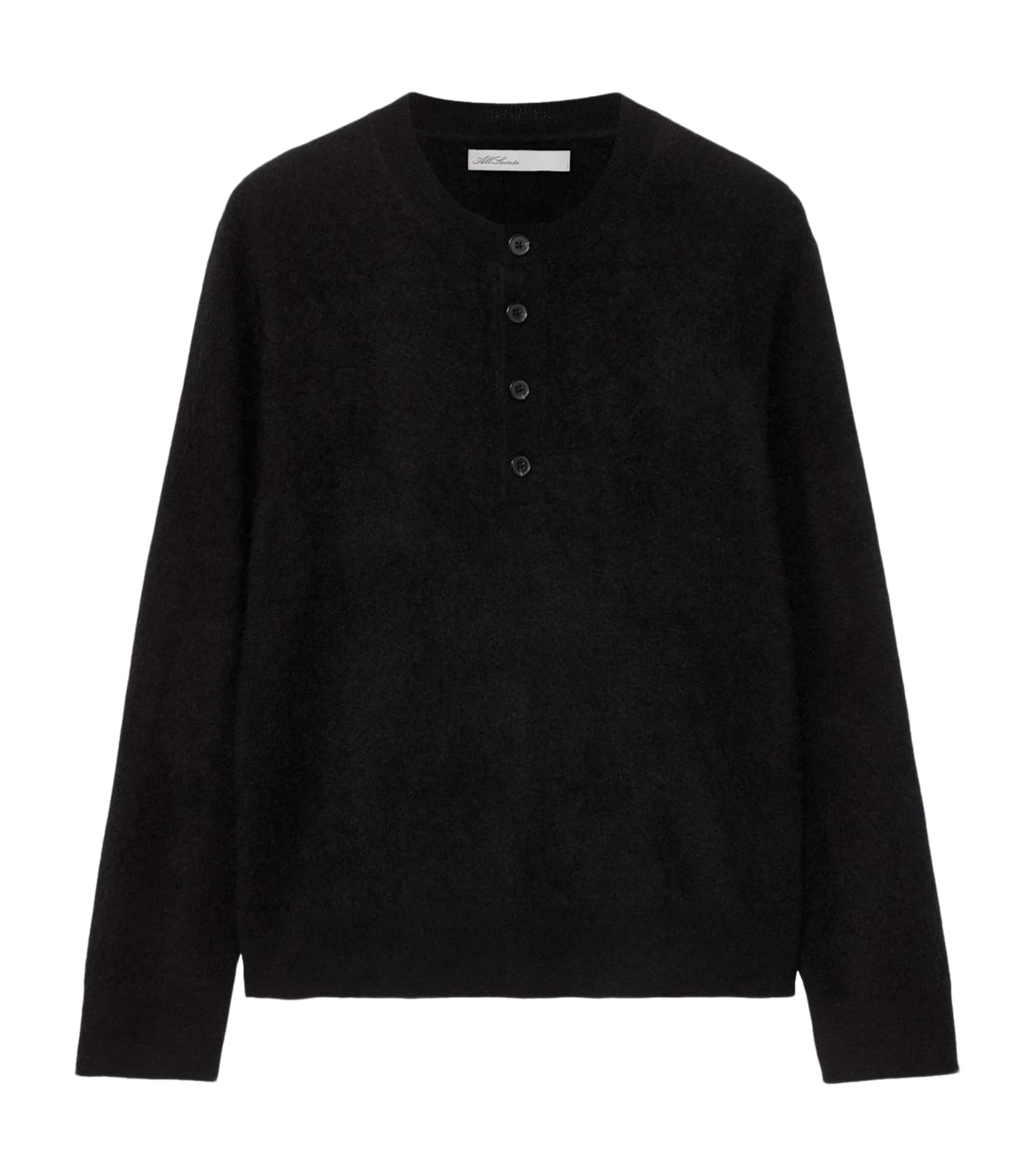 AllSaints Mens Merino Wool Wulf Henley Sweater Black