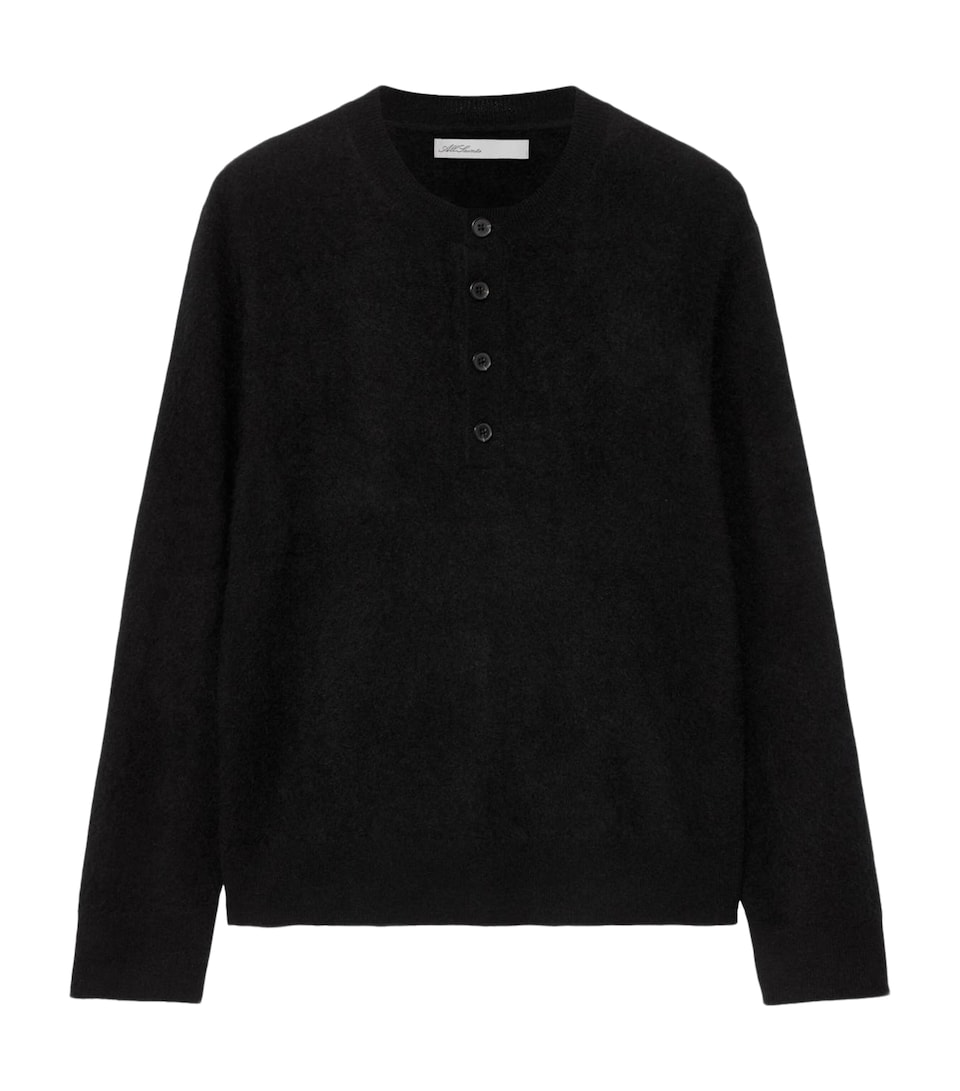 AllSaints Mens Merino Wool Wulf Henley Sweater Black