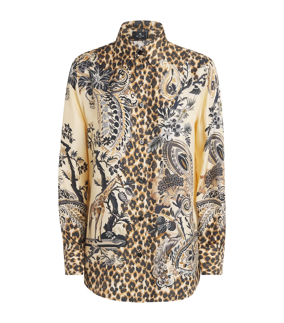 Etro Womens Silk Leopard Shirt Beige