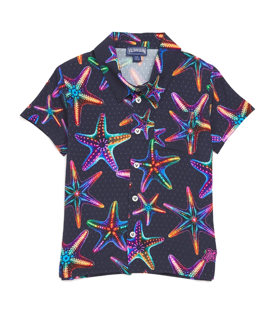Vilebrequin Kids Cotton Starfish Print Shirt (2-14 Years) Bleu Marine