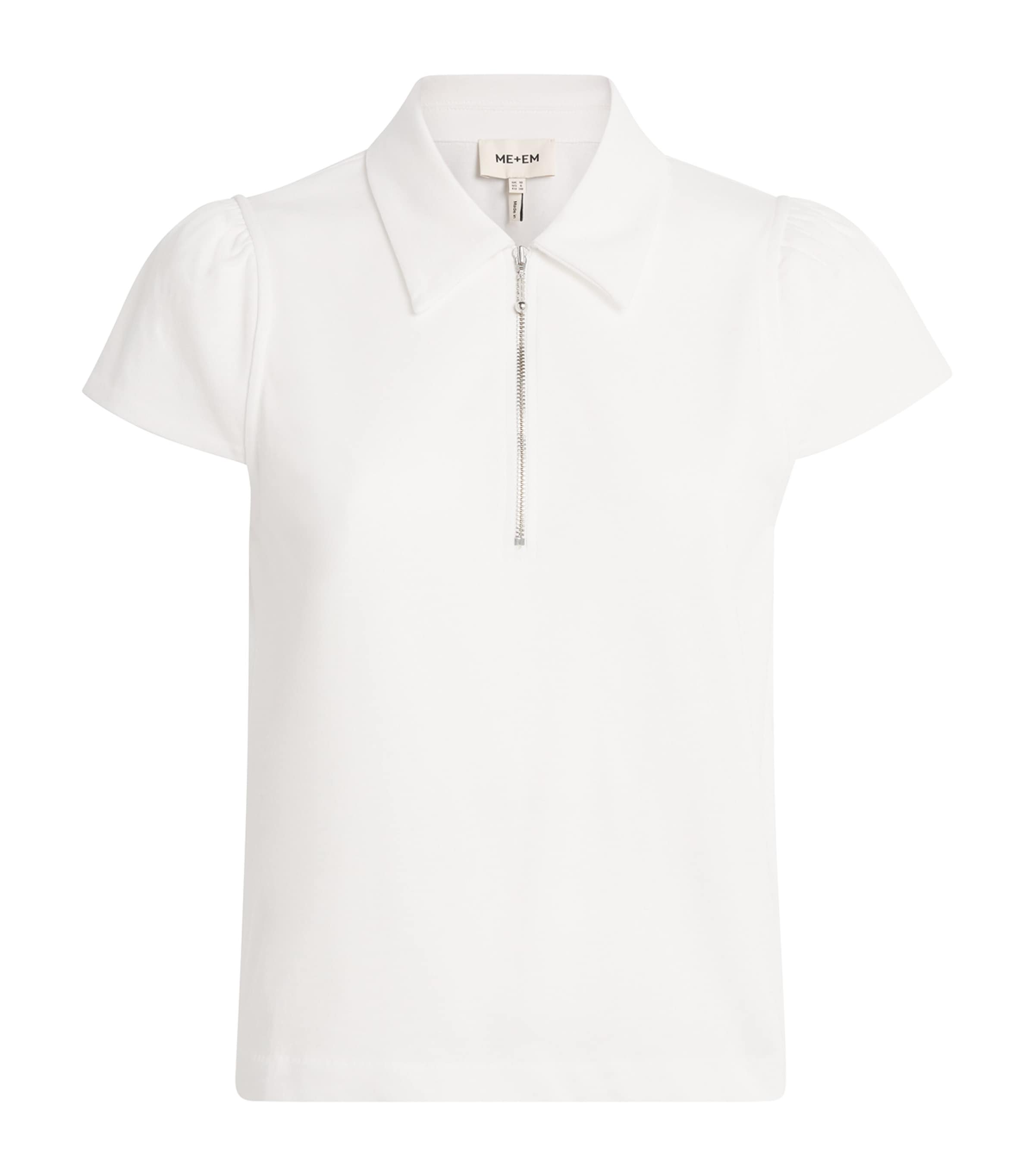 ME+EM Womens Organic Cotton Zipped Polo Sweater Fresh White