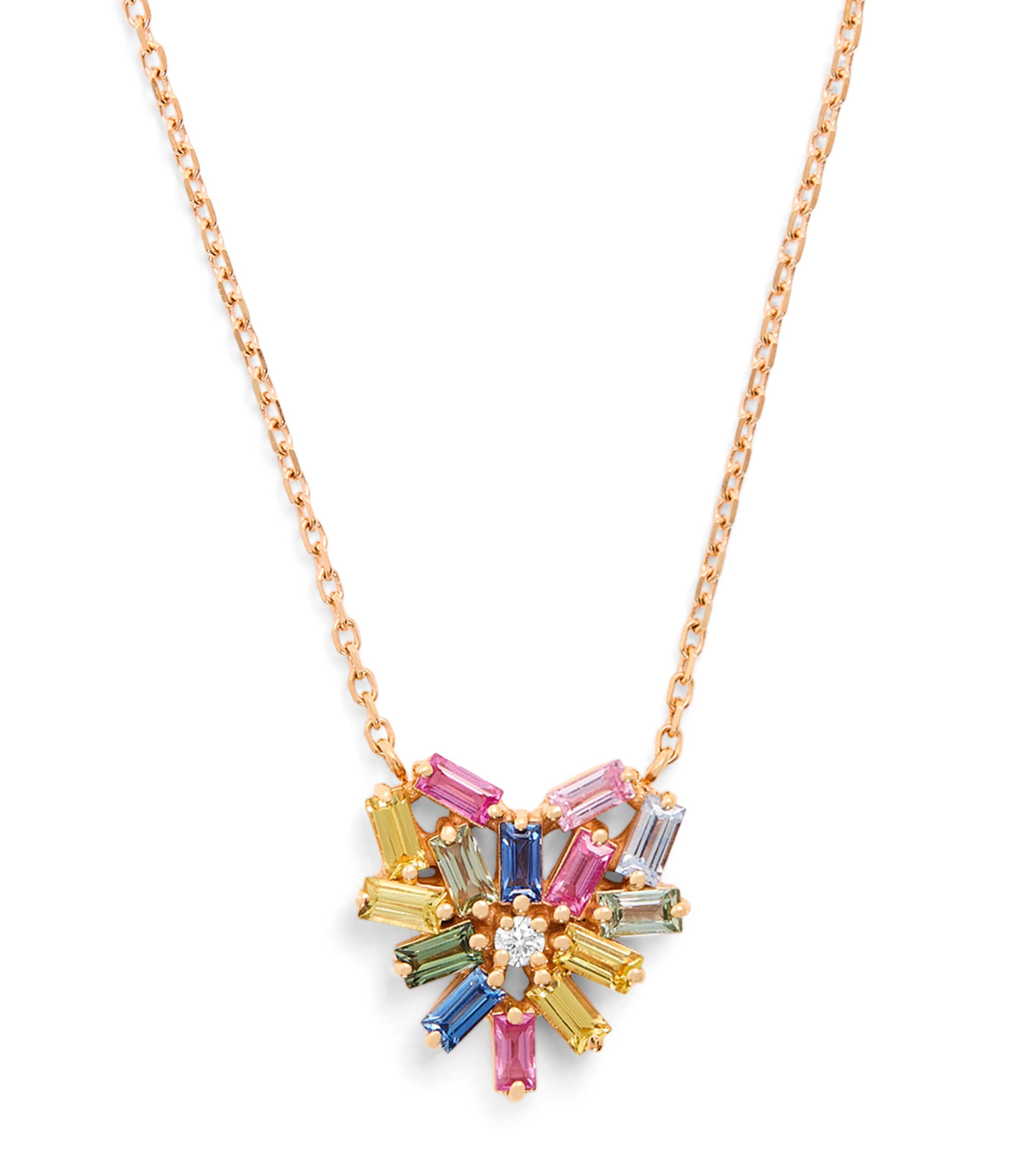 Rose Gold, Diamond and Sapphire Heart Pendant Necklace