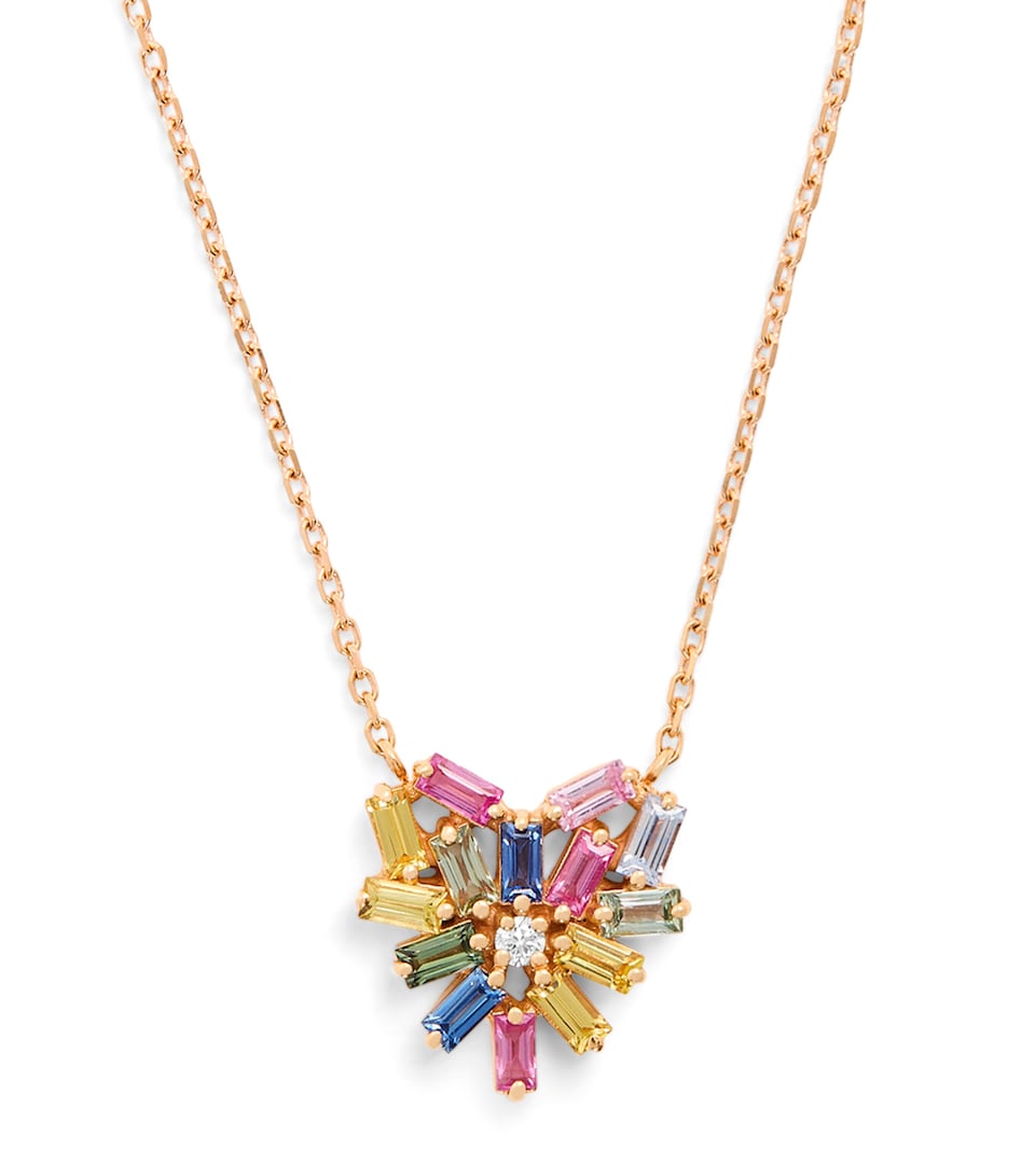 Rose Gold, Diamond and Sapphire Heart Pendant Necklace