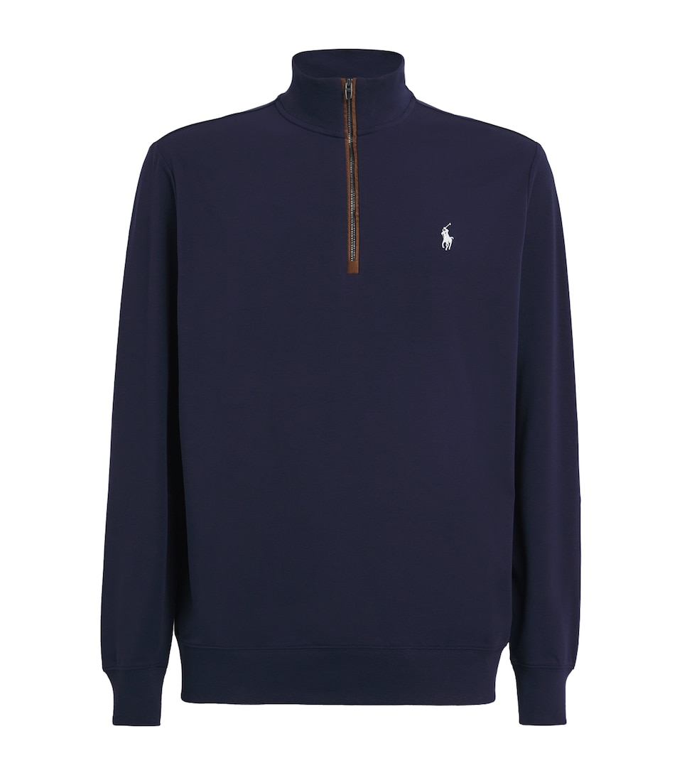 Cotton-Blend Polo Pony Quarter-Zip Sweater