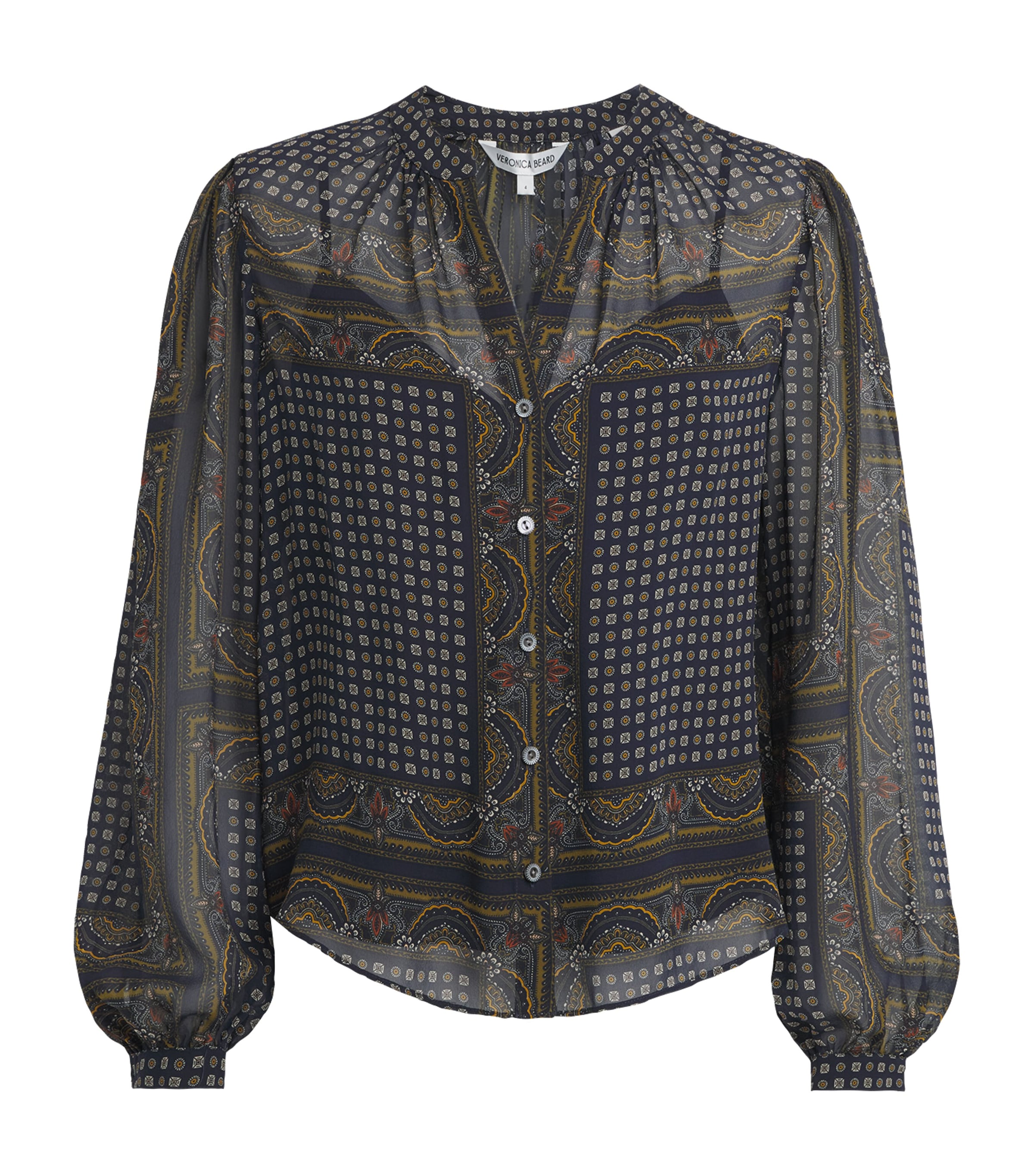 Veronica Beard Womens Silk Ashlynn Blouse Hrtg Nvy Multi