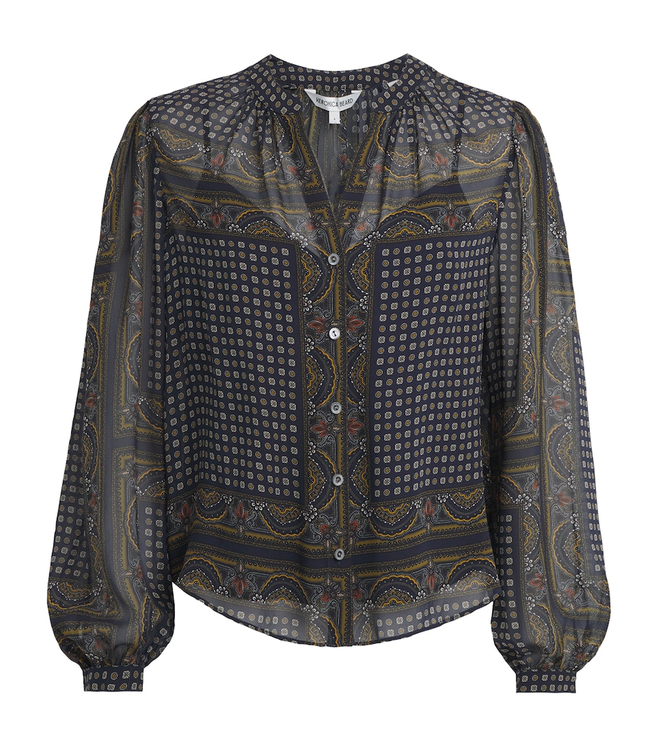 Veronica Beard Womens Silk Ashlynn Blouse Hrtg Nvy Multi