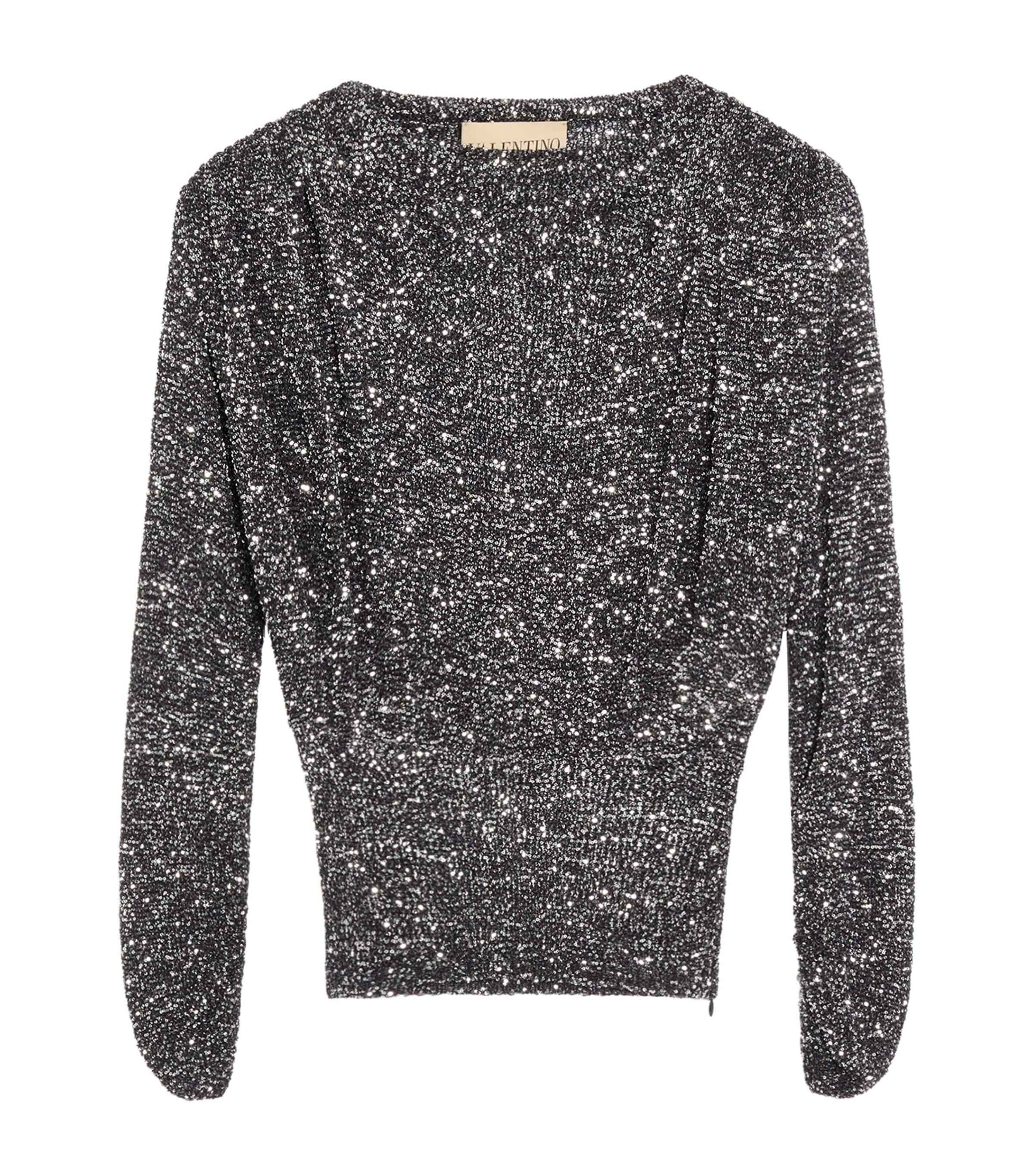 Sequin Cowl-Neck Sweater